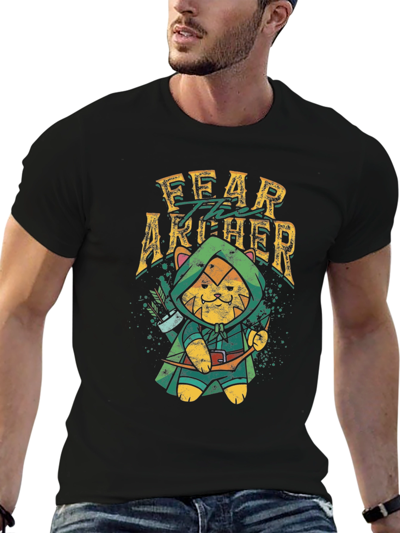 Fear the Archer T-Shirt: Cat Robin Hood Design