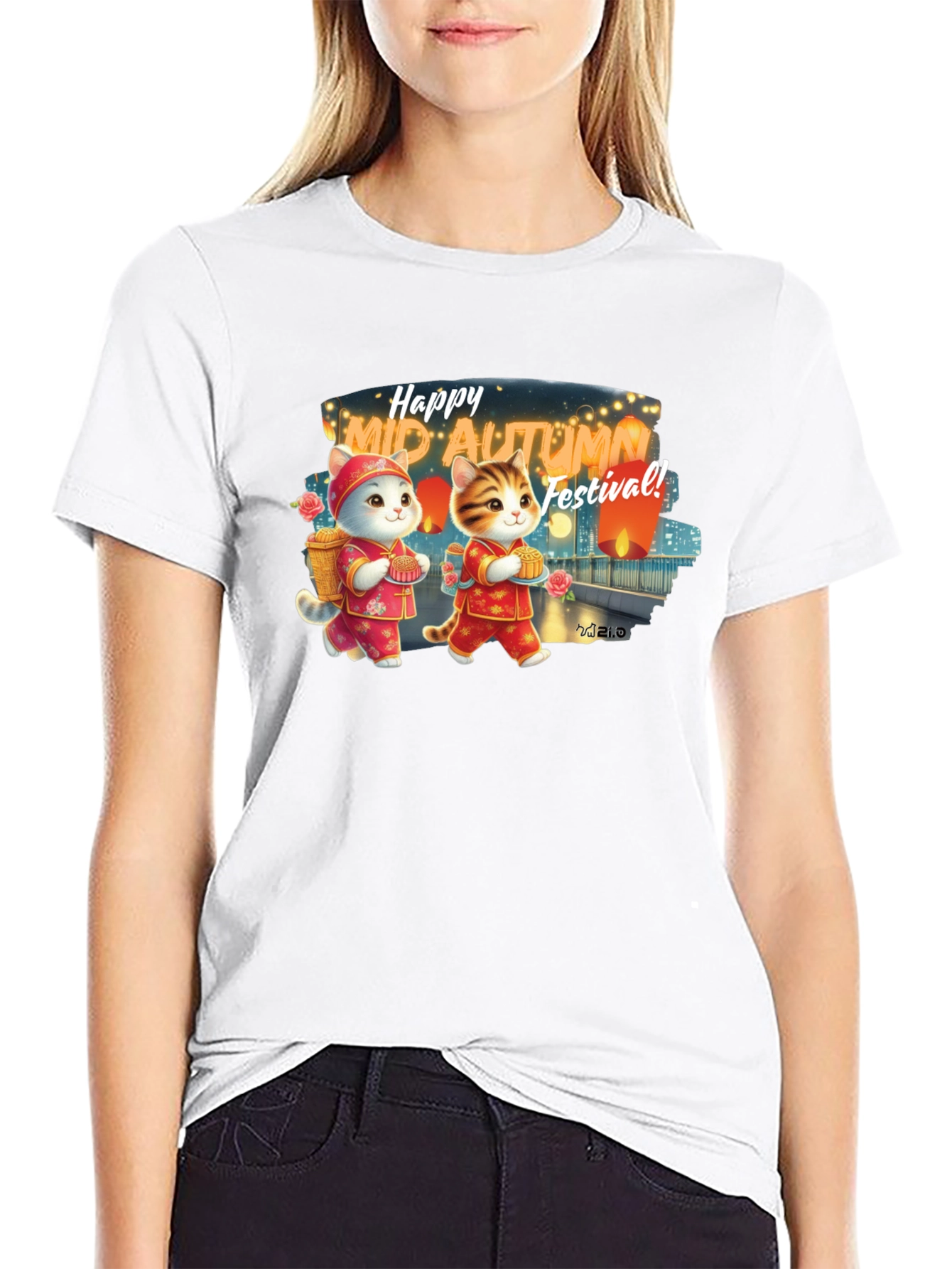 Mid-Autumn Festival Cute Cat T-Shirt
