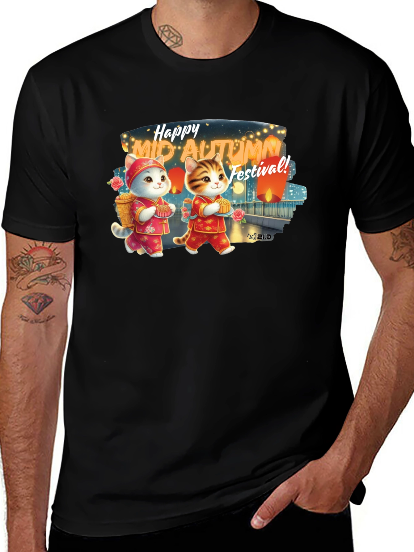 Mid-Autumn Festival Cute Cat T-Shirt