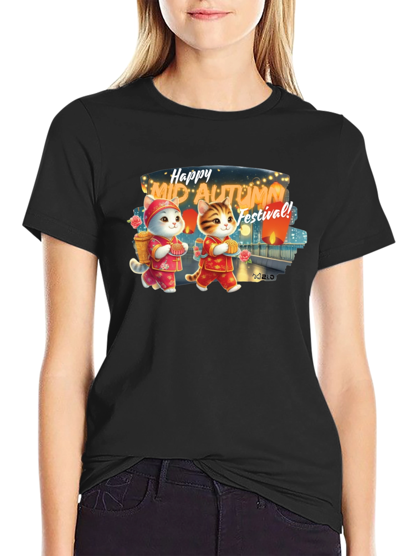 Mid-Autumn Festival Cute Cat T-Shirt