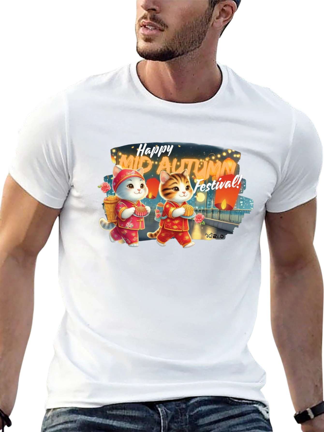 Mid-Autumn Festival Cute Cat T-Shirt