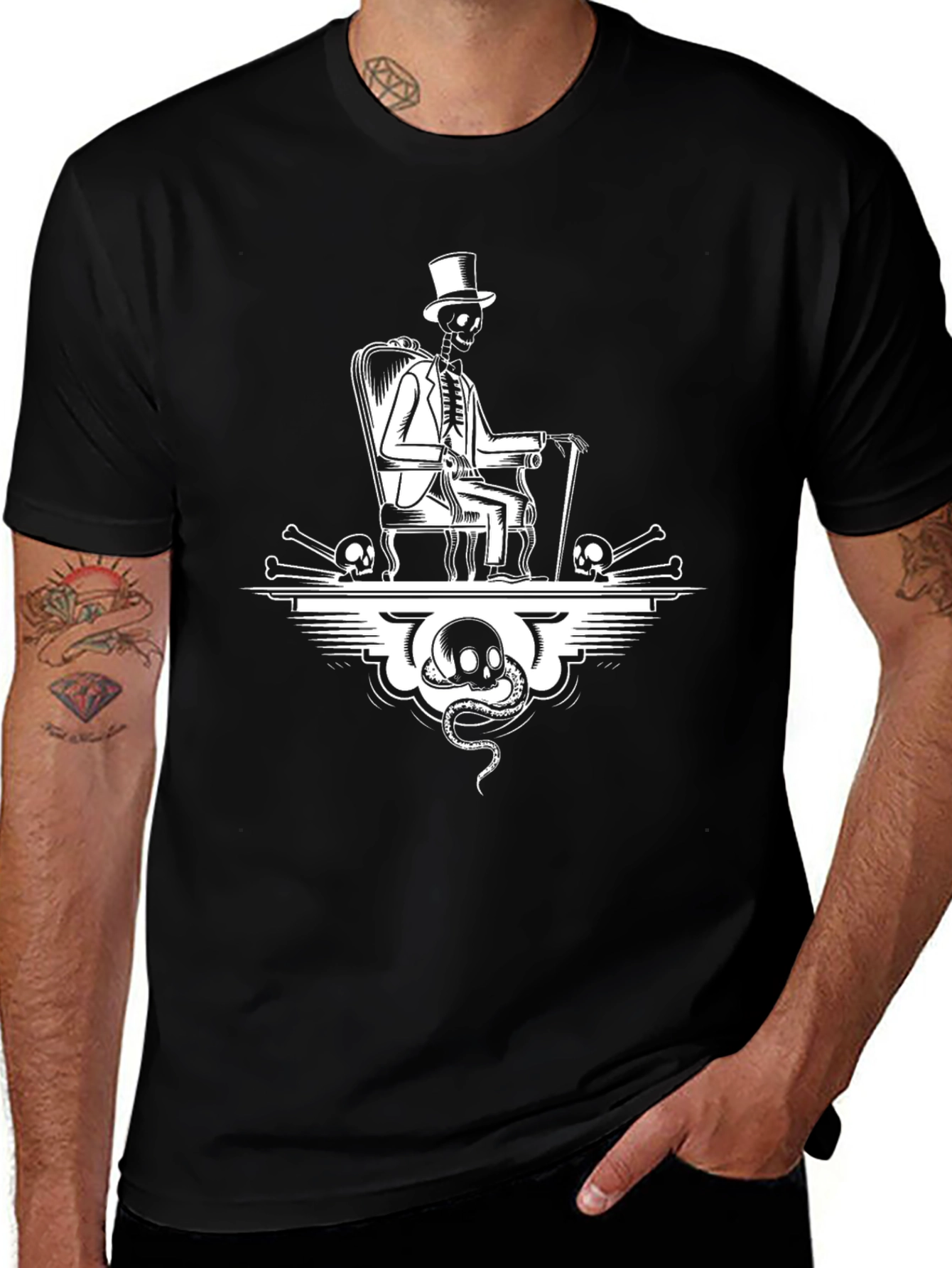 Skeleton Top Hat Black Graphic Tee