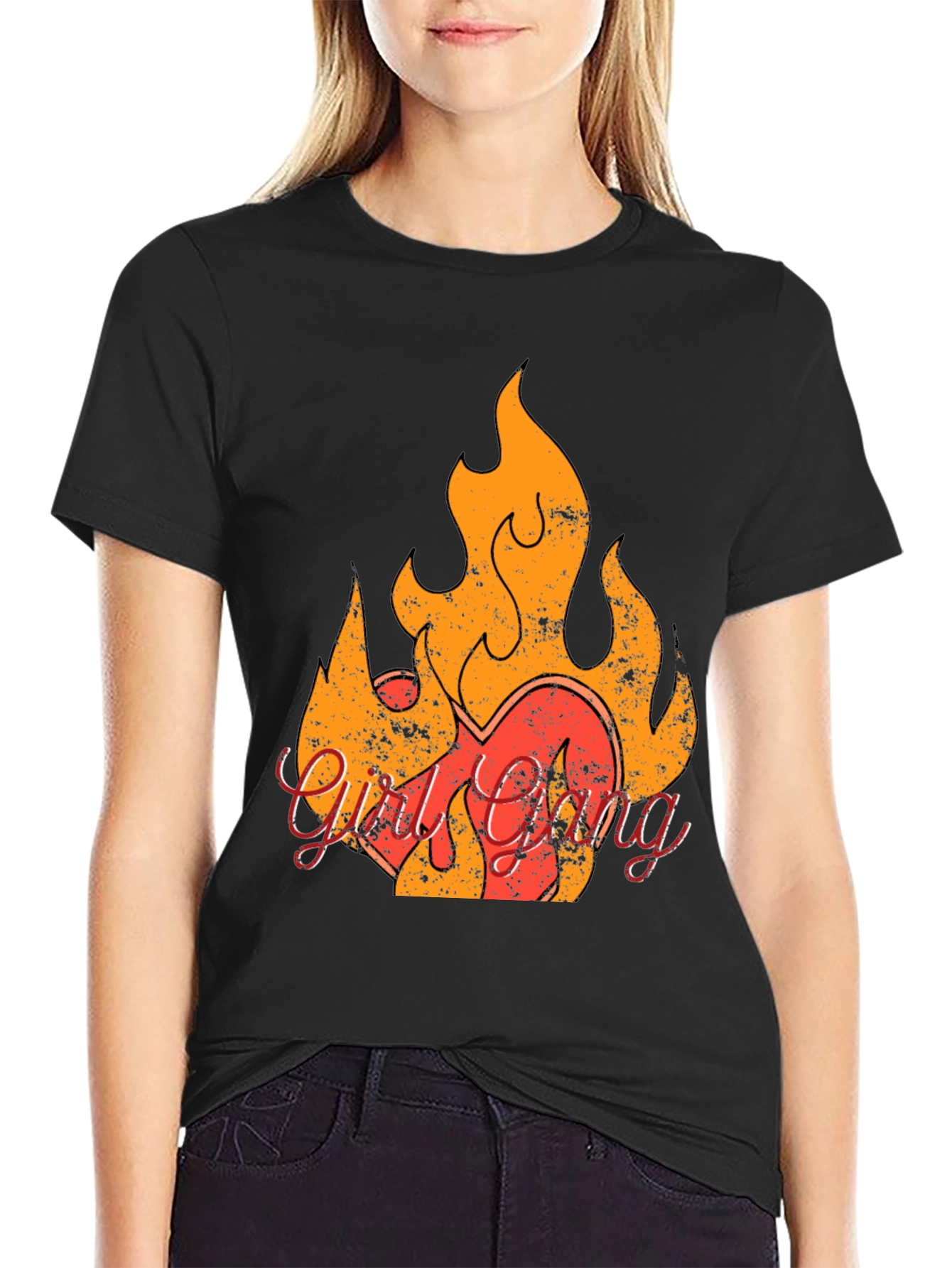 Girl Gang Flame Graphic Tee - Retro Style