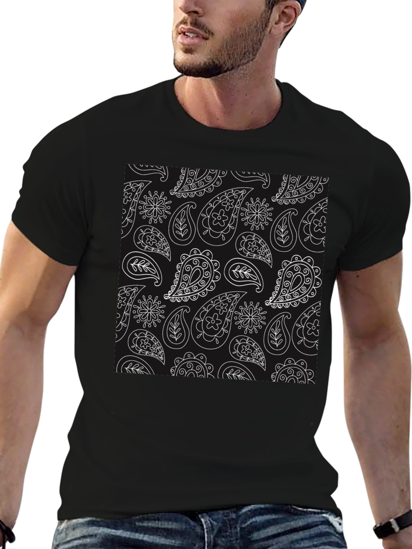 Stylish Black Paisley Pattern T-Shirt