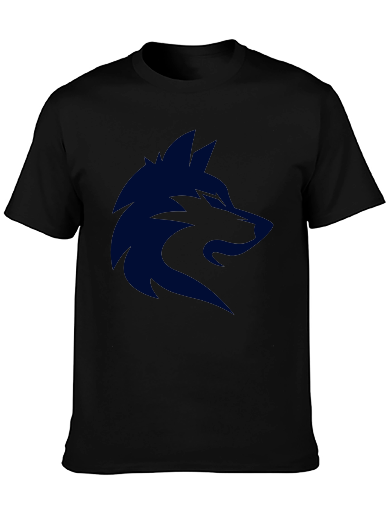 Mens Black T-Shirt with Dark Blue Wolf Graphic