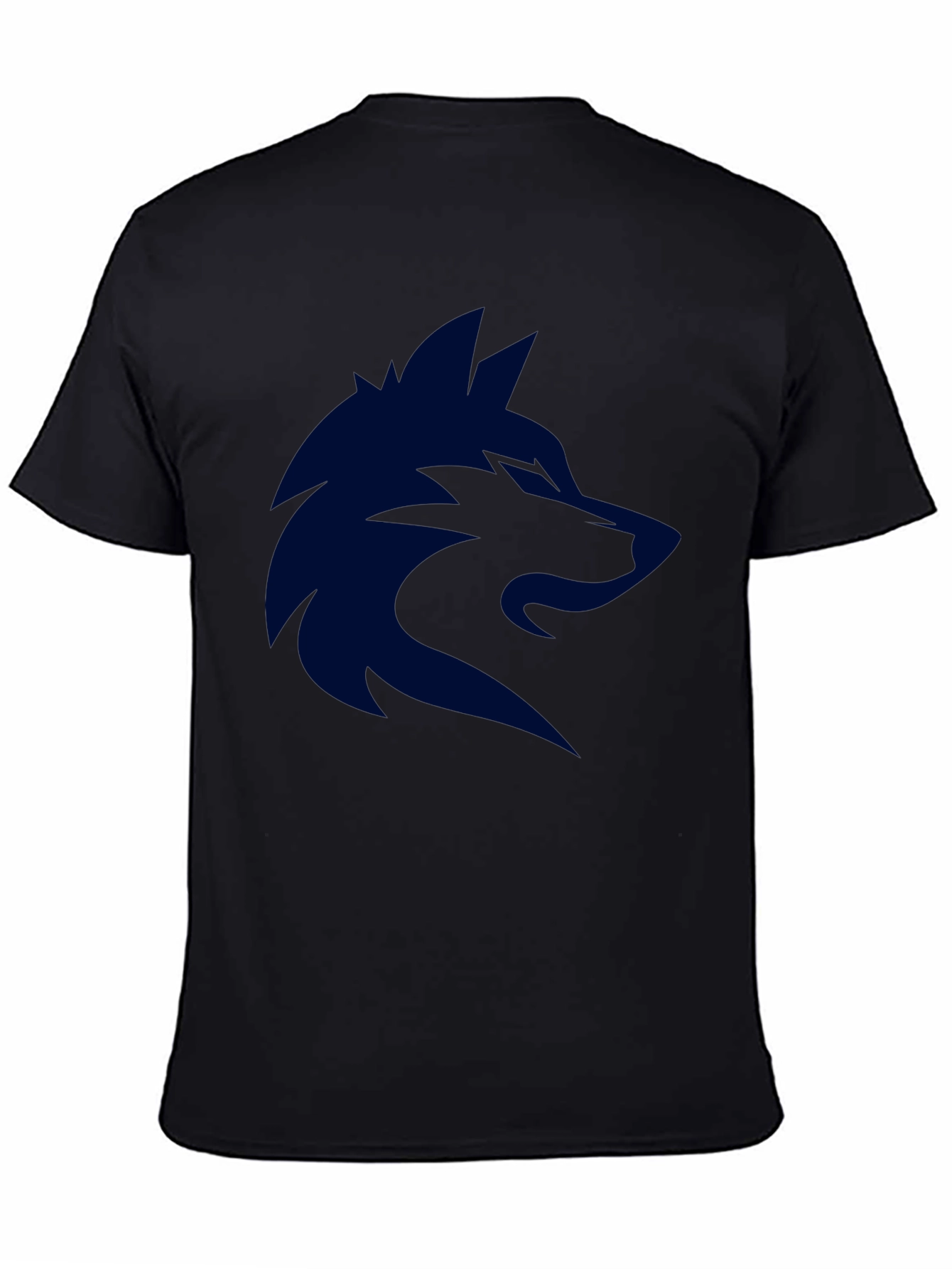 Mens Black T-Shirt with Dark Blue Wolf Graphic