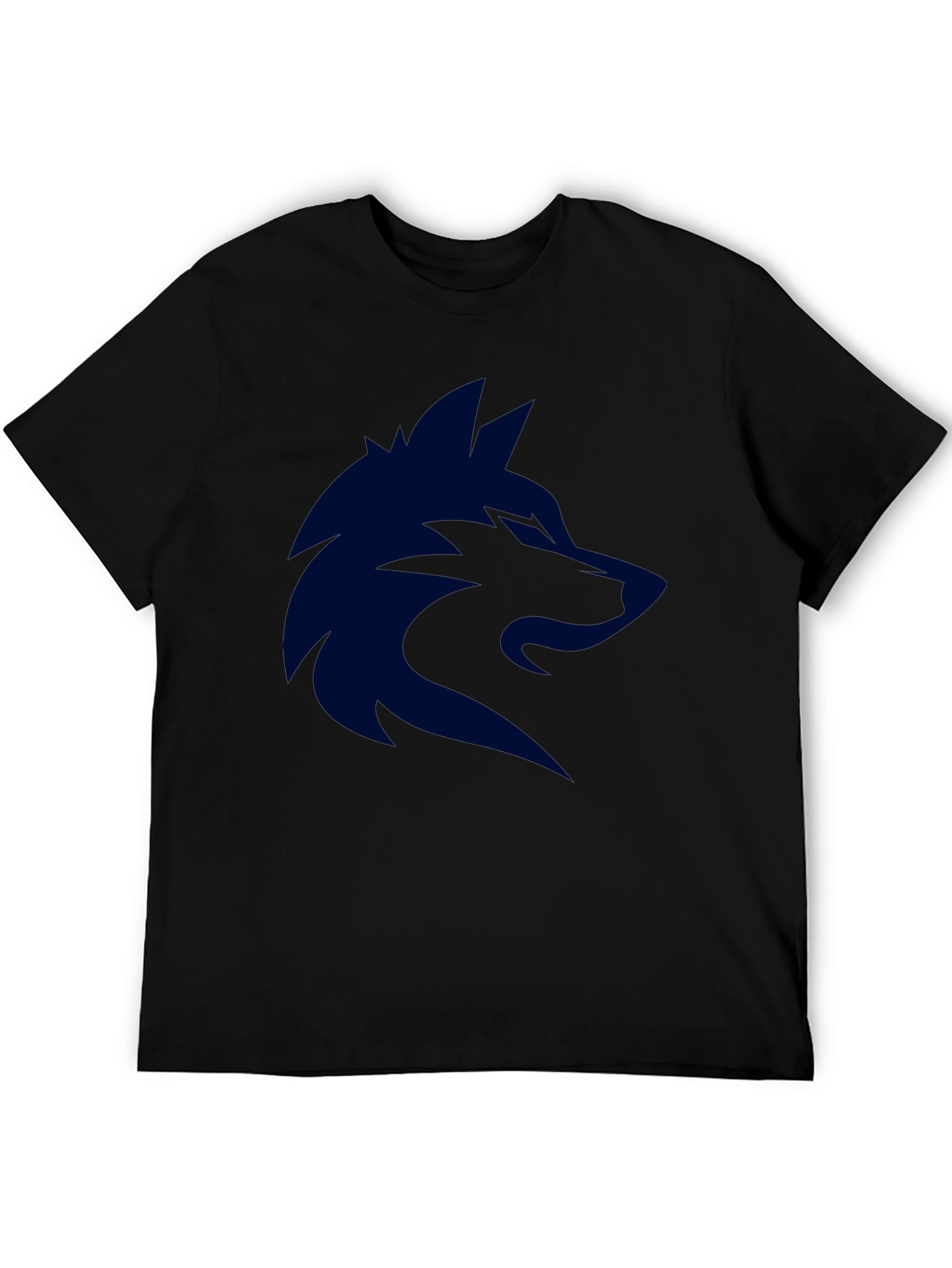 Mens Black T-Shirt with Dark Blue Wolf Graphic