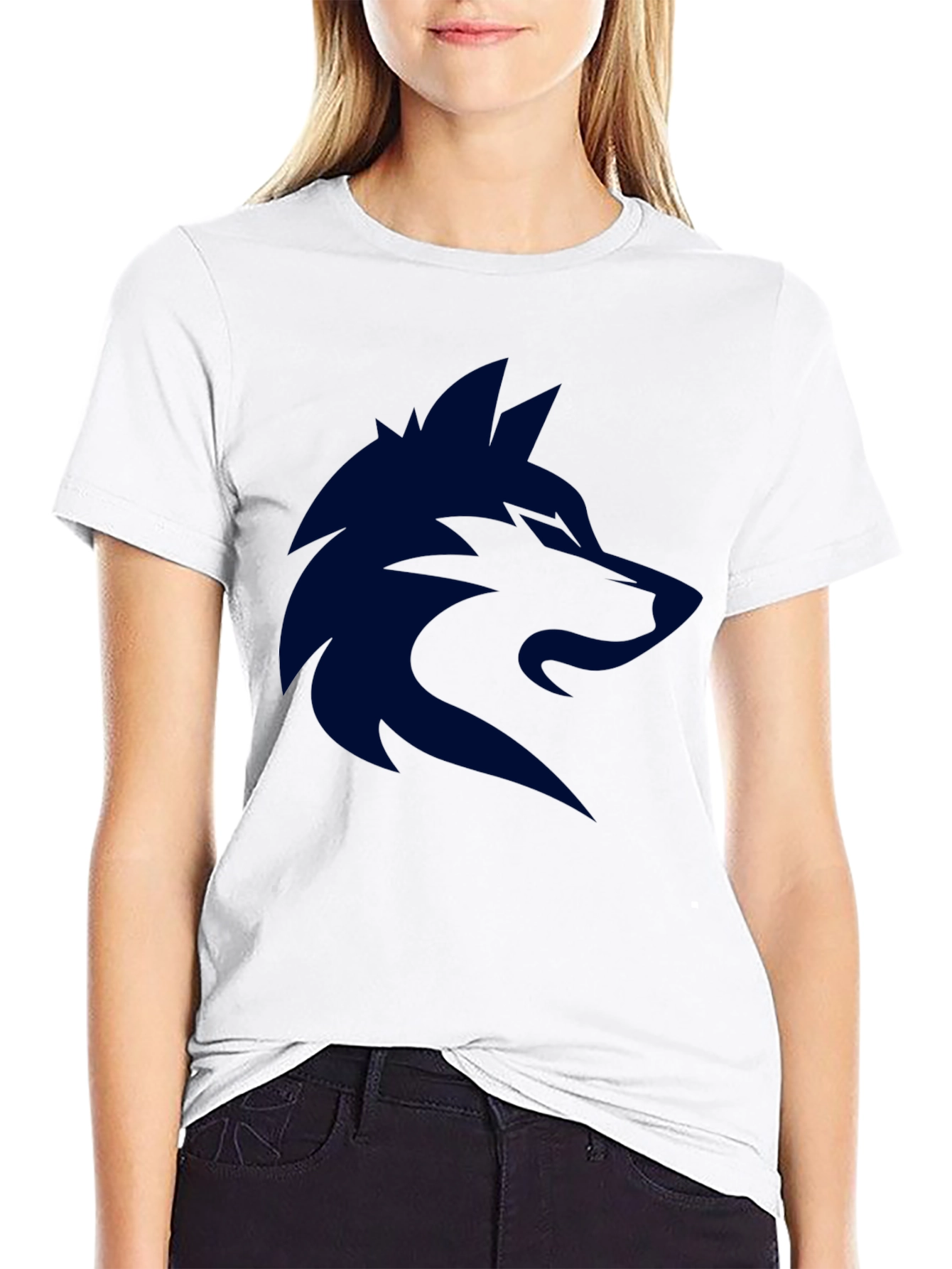 Mens Black T-Shirt with Dark Blue Wolf Graphic