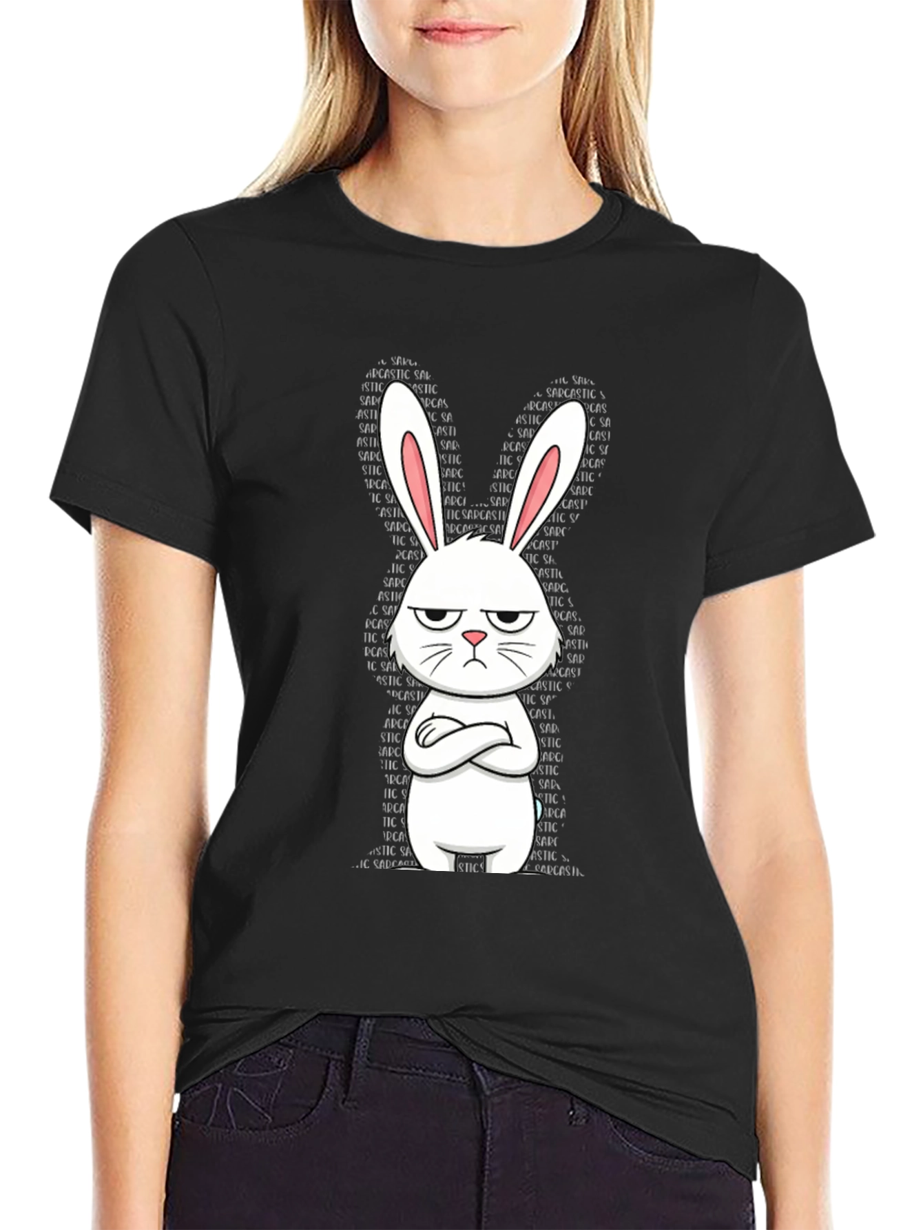 Sarcastic Bunny Graphic Tee - Unisex Black T-Shirt