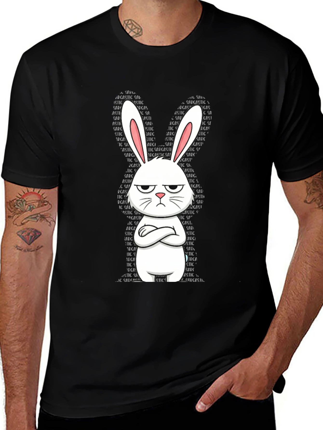 Sarcastic Bunny Graphic Tee - Unisex Black T-Shirt