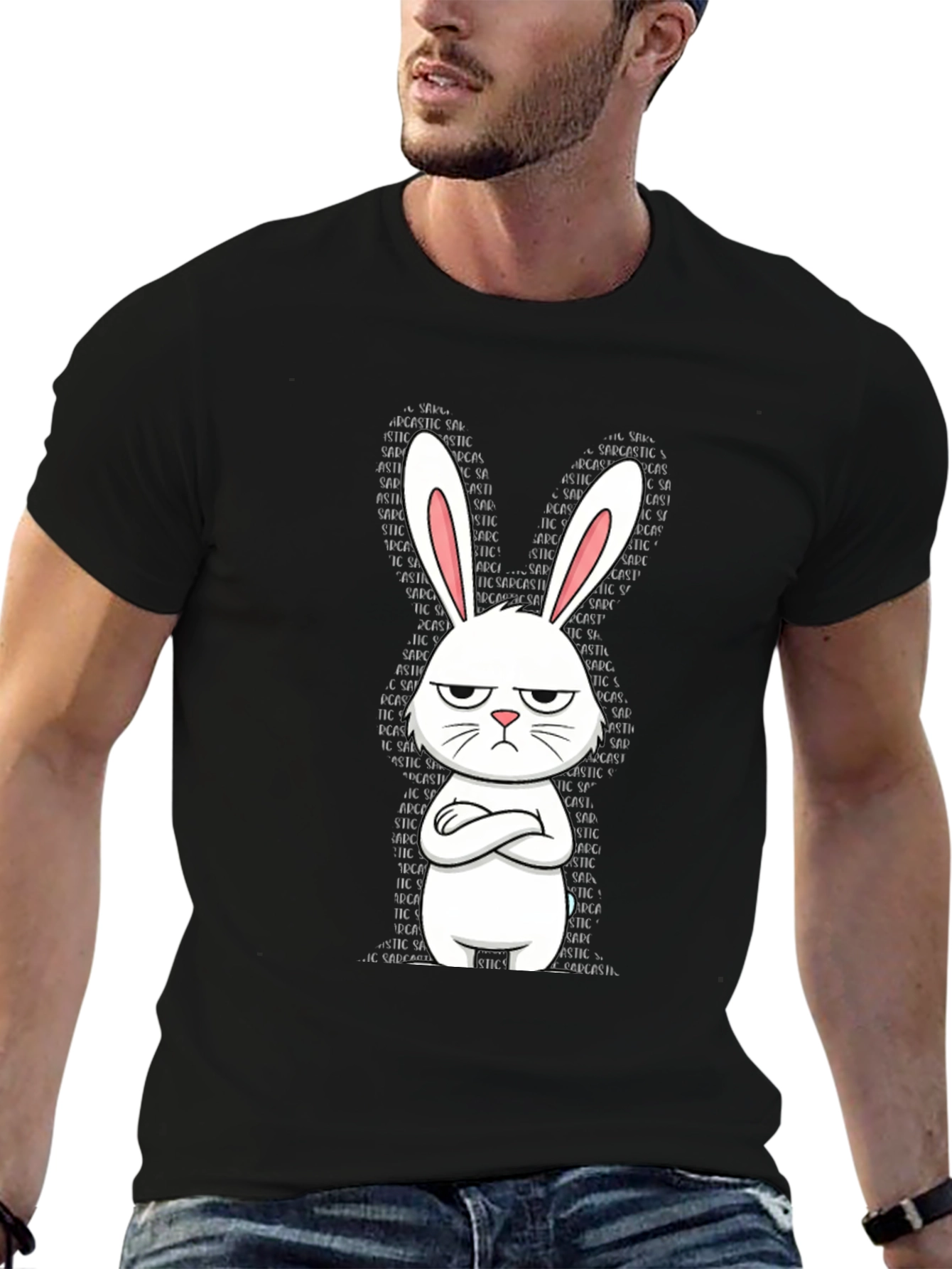 Sarcastic Bunny Graphic Tee - Unisex Black T-Shirt