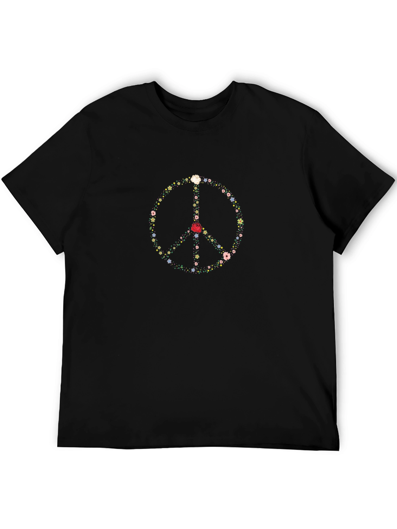 Floral Peace Sign Black T-Shirt