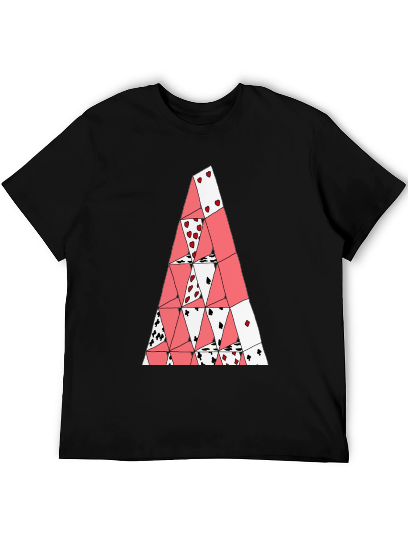 Card House Tee - Graphic Print Black T-Shirt