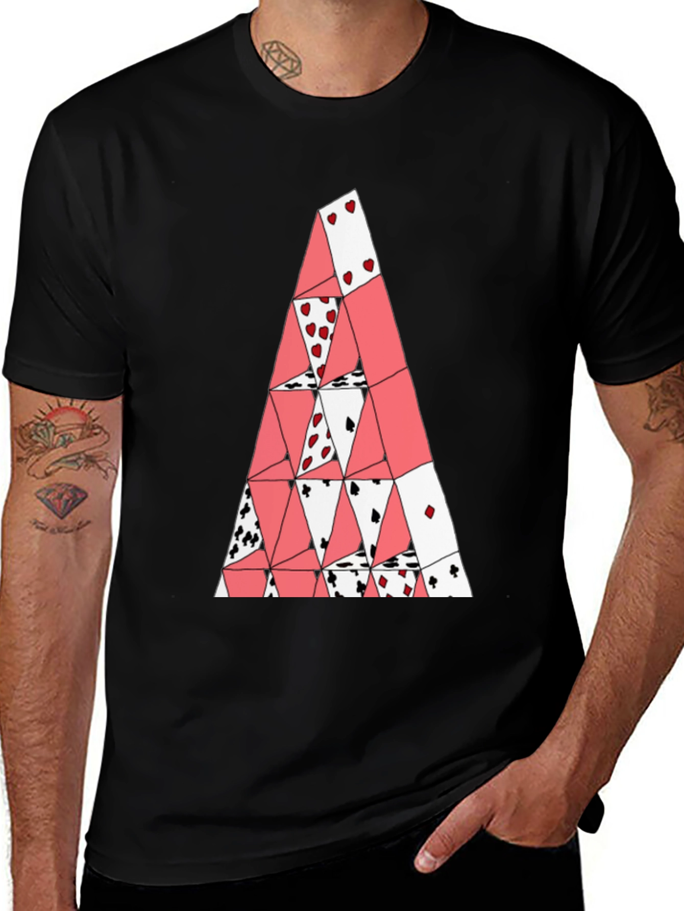 Card House Tee - Graphic Print Black T-Shirt