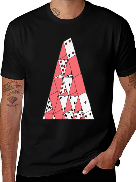 Card House Tee - Graphic Print Black T-Shirt