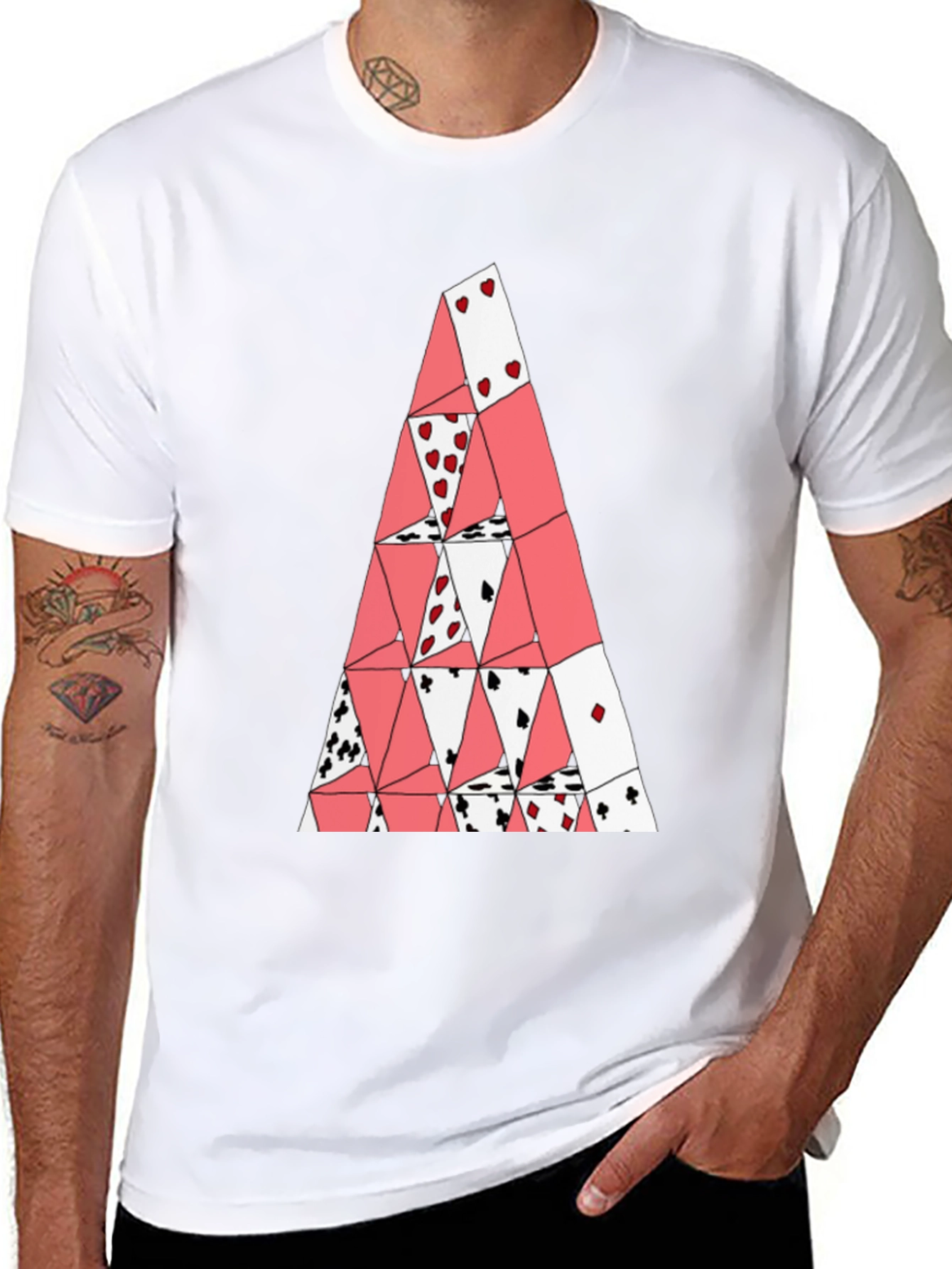 Card House Tee - Graphic Print Black T-Shirt