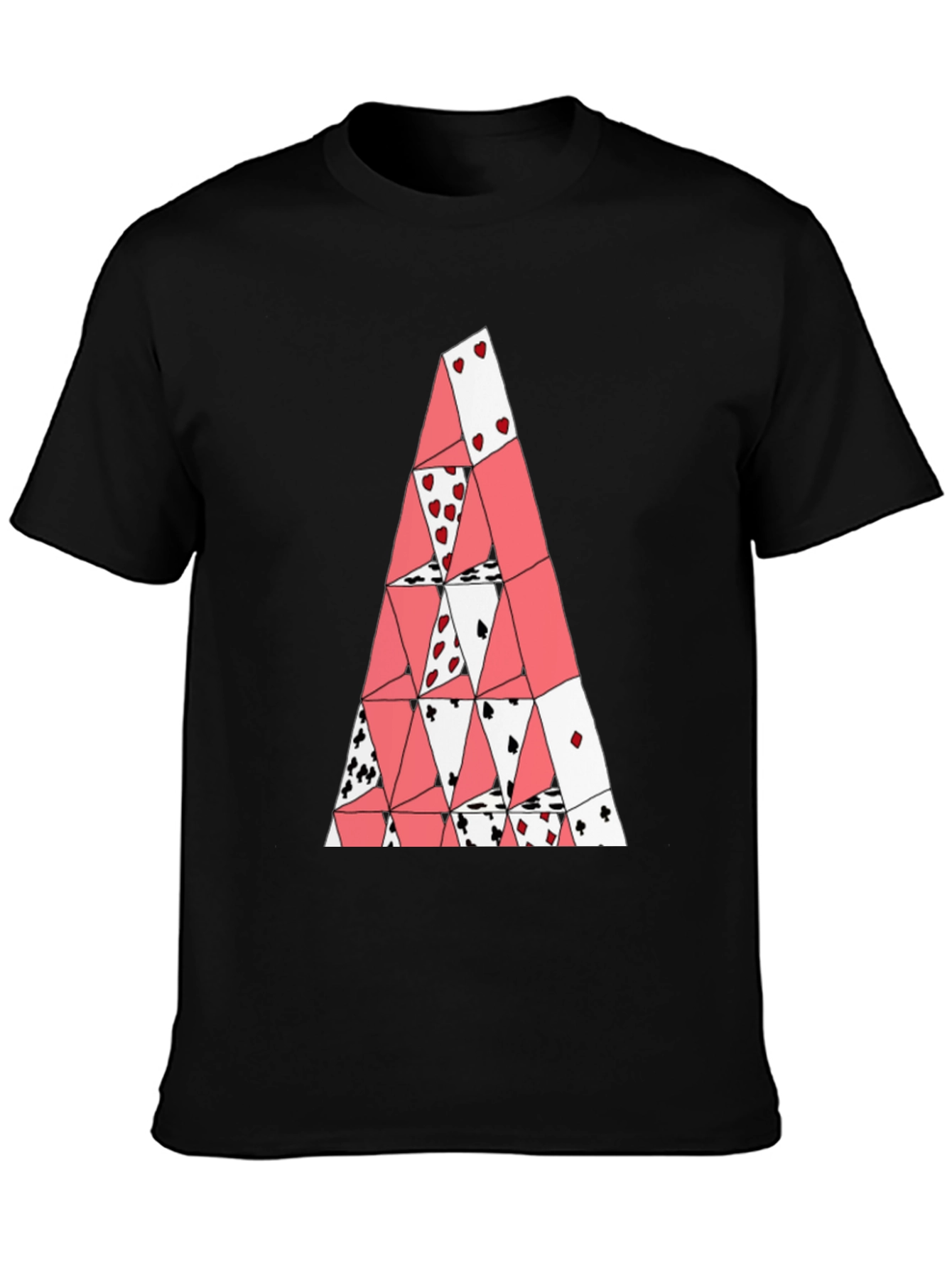 Card House Tee - Graphic Print Black T-Shirt