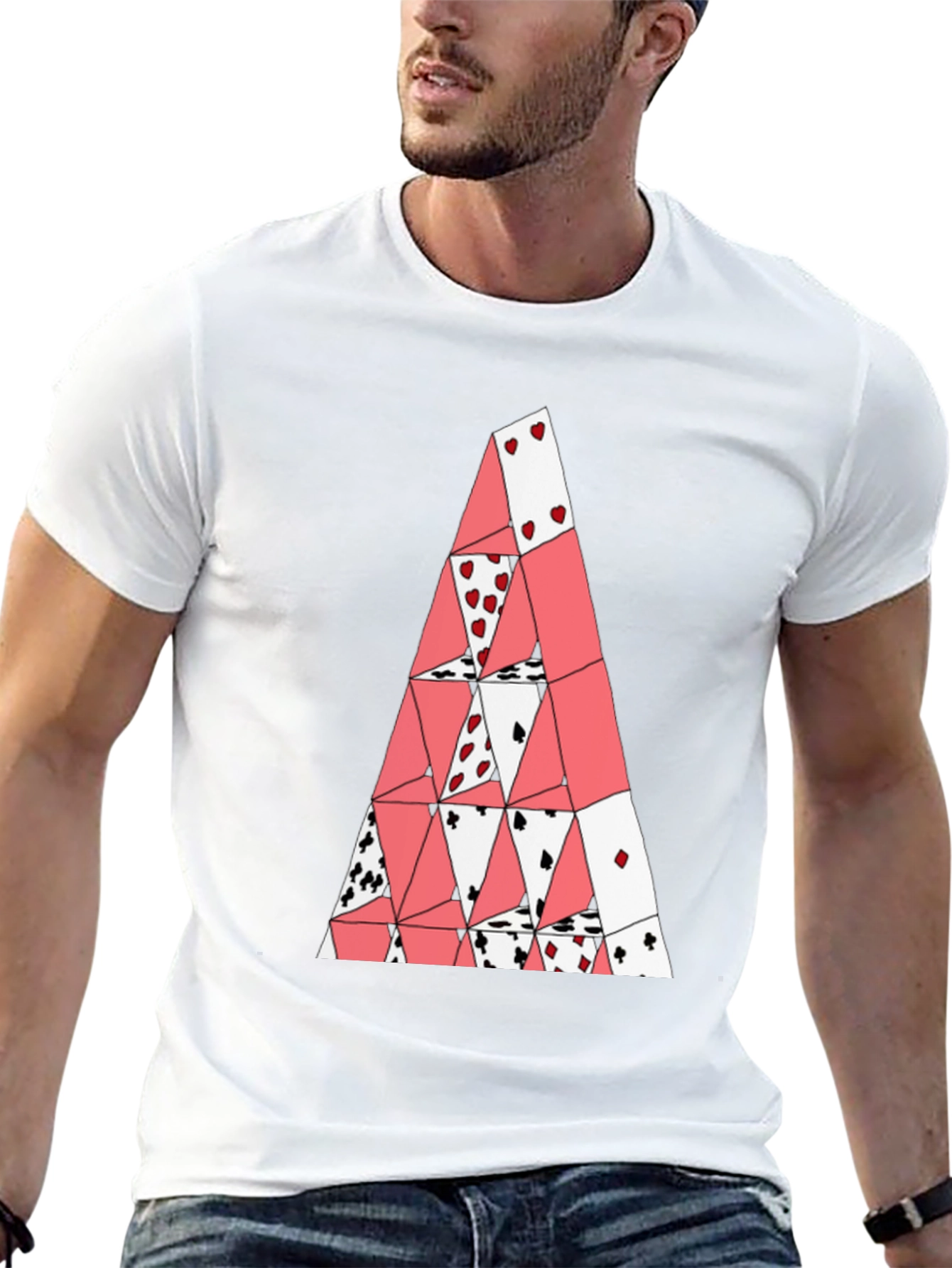 Card House Tee - Graphic Print Black T-Shirt