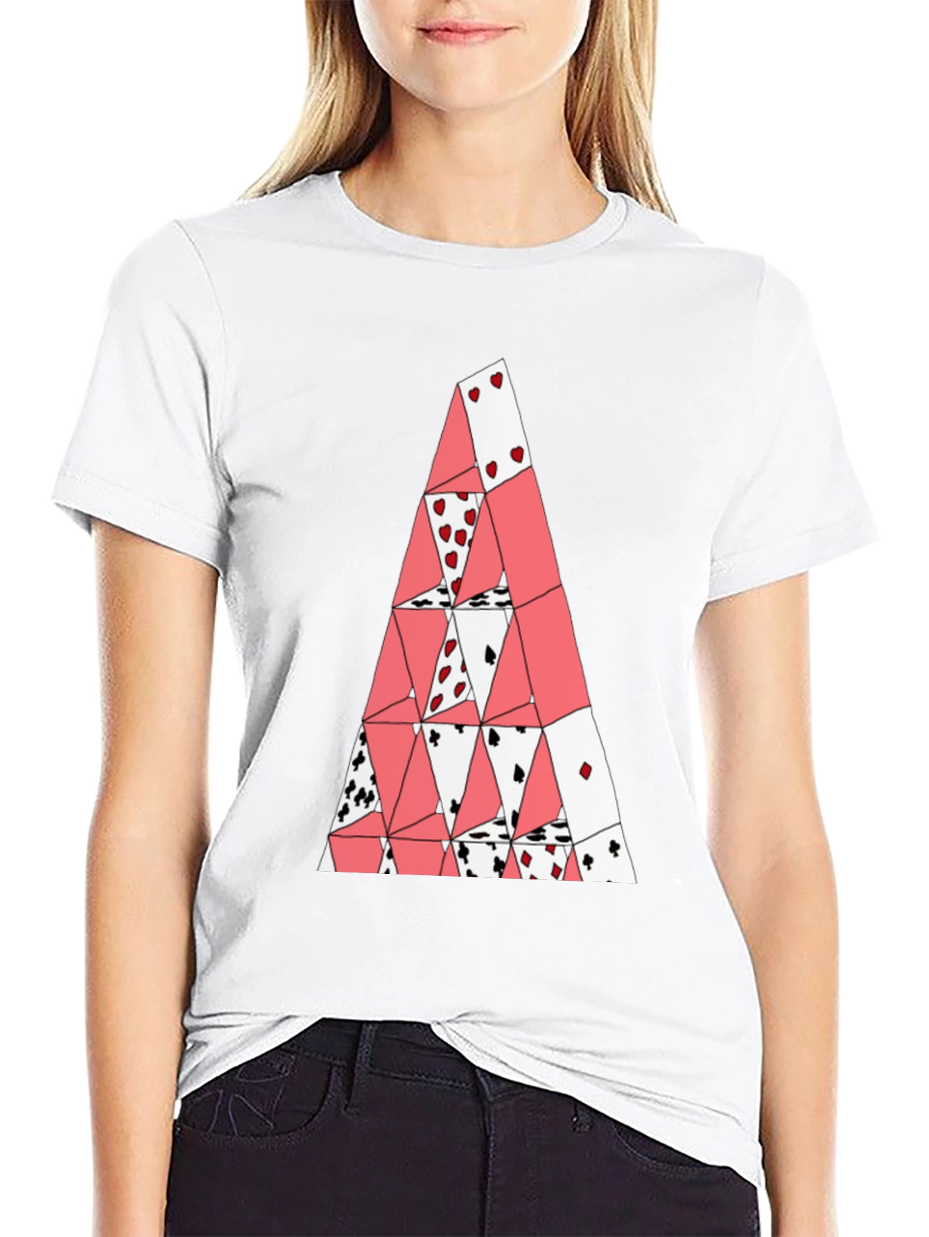 Card House Tee - Graphic Print Black T-Shirt