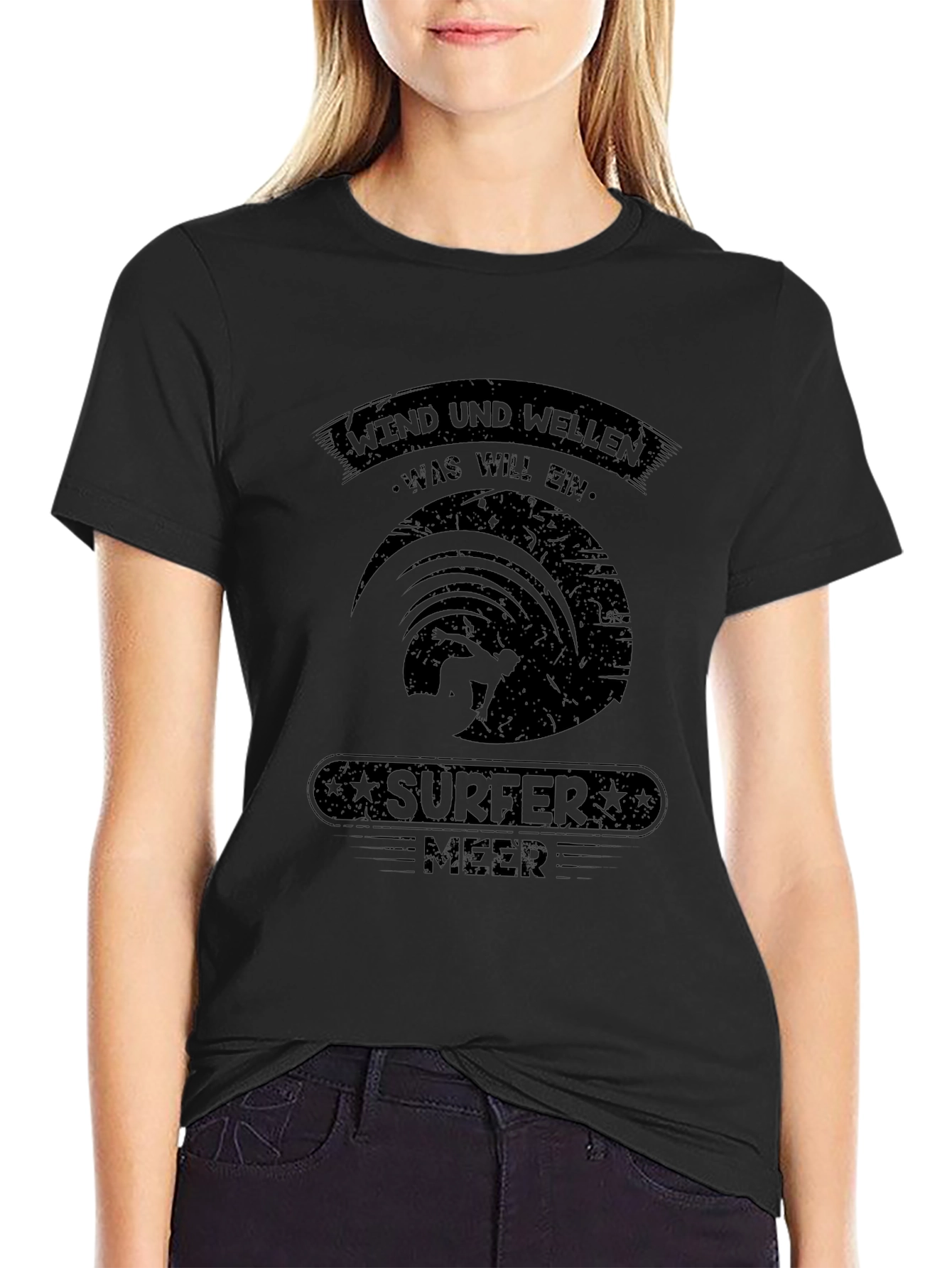 Surfer Meer Graphic T-Shirt - Black Cotton Tee