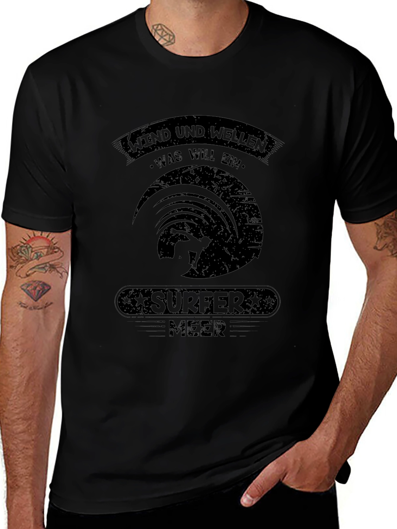 Surfer Meer Graphic T-Shirt - Black Cotton Tee