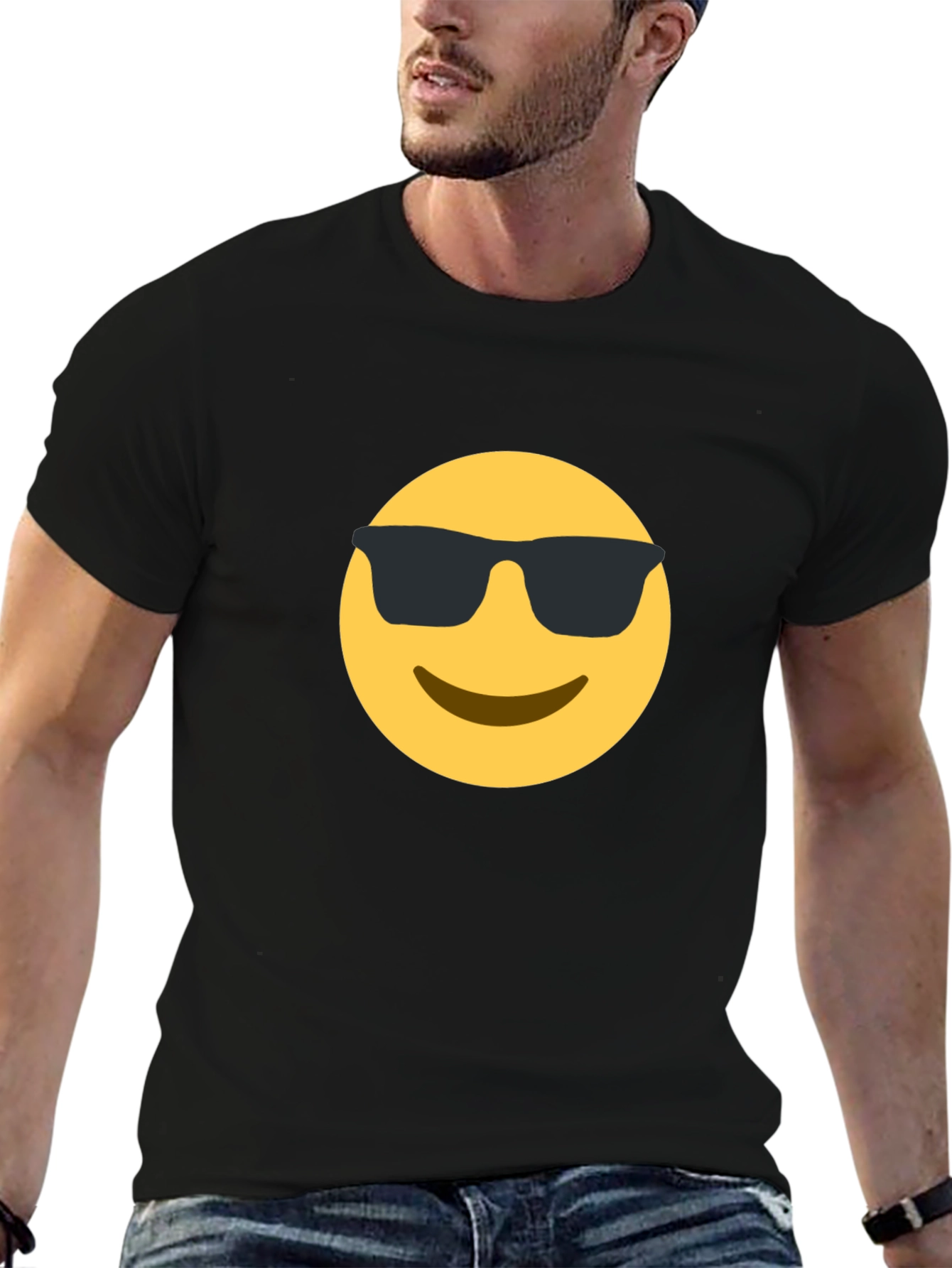Cool Emoji Graphic Tee - Black Cotton T-Shirt