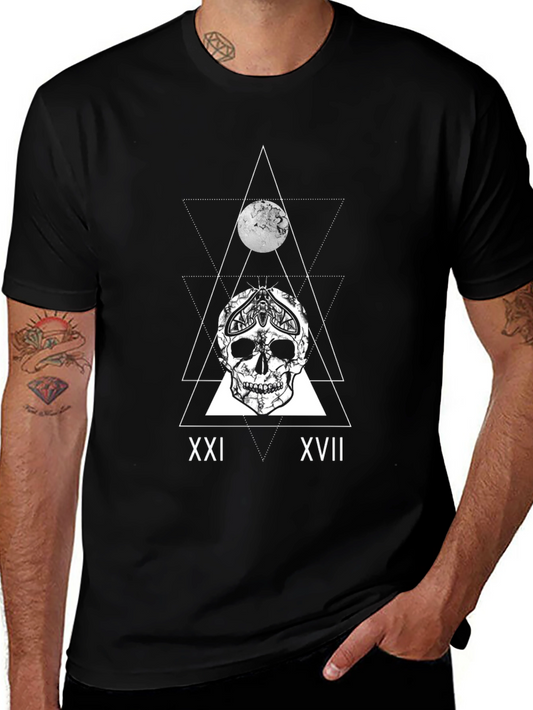 Skull & Moon Graphic Tee - Black Cotton T-Shirt