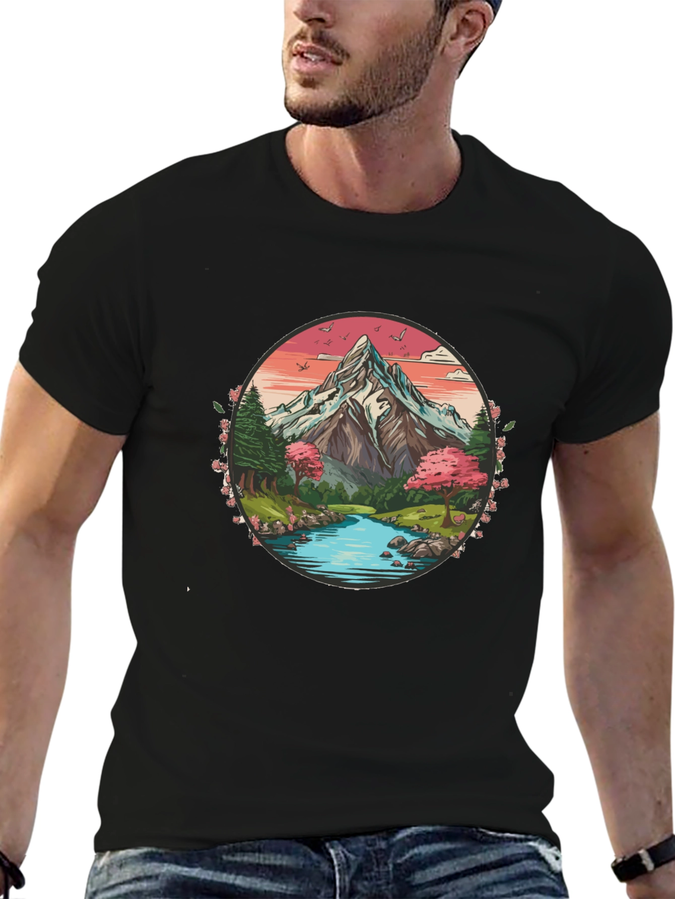 Mountain River Graphic Tee - Nature Inspired Design