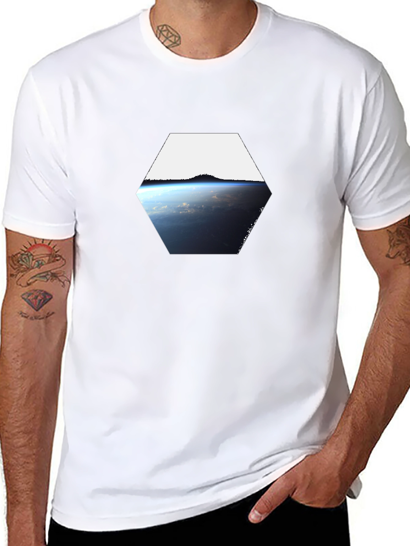 Earth View Hexagon Black T-Shirt