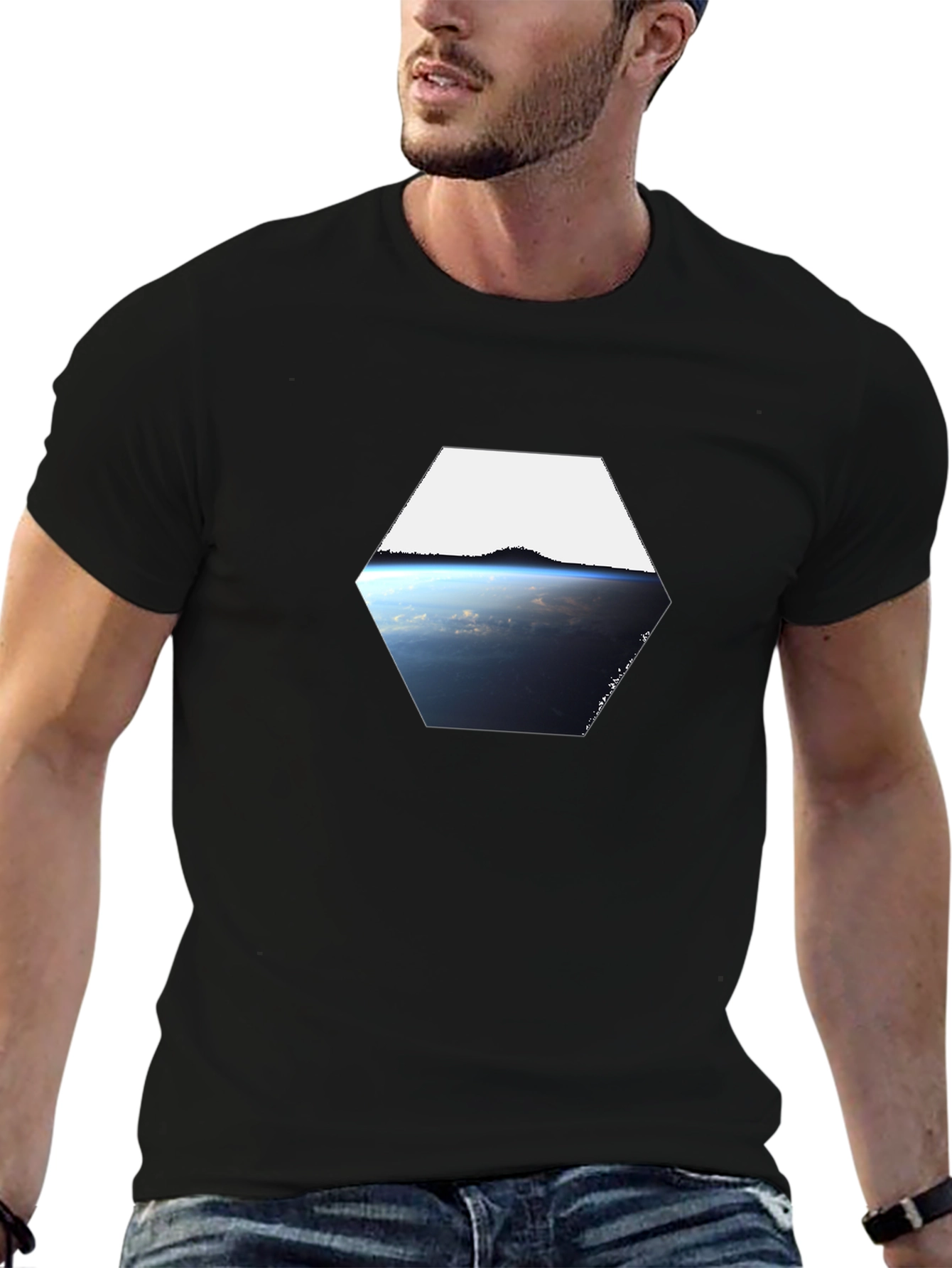 Earth View Hexagon Black T-Shirt