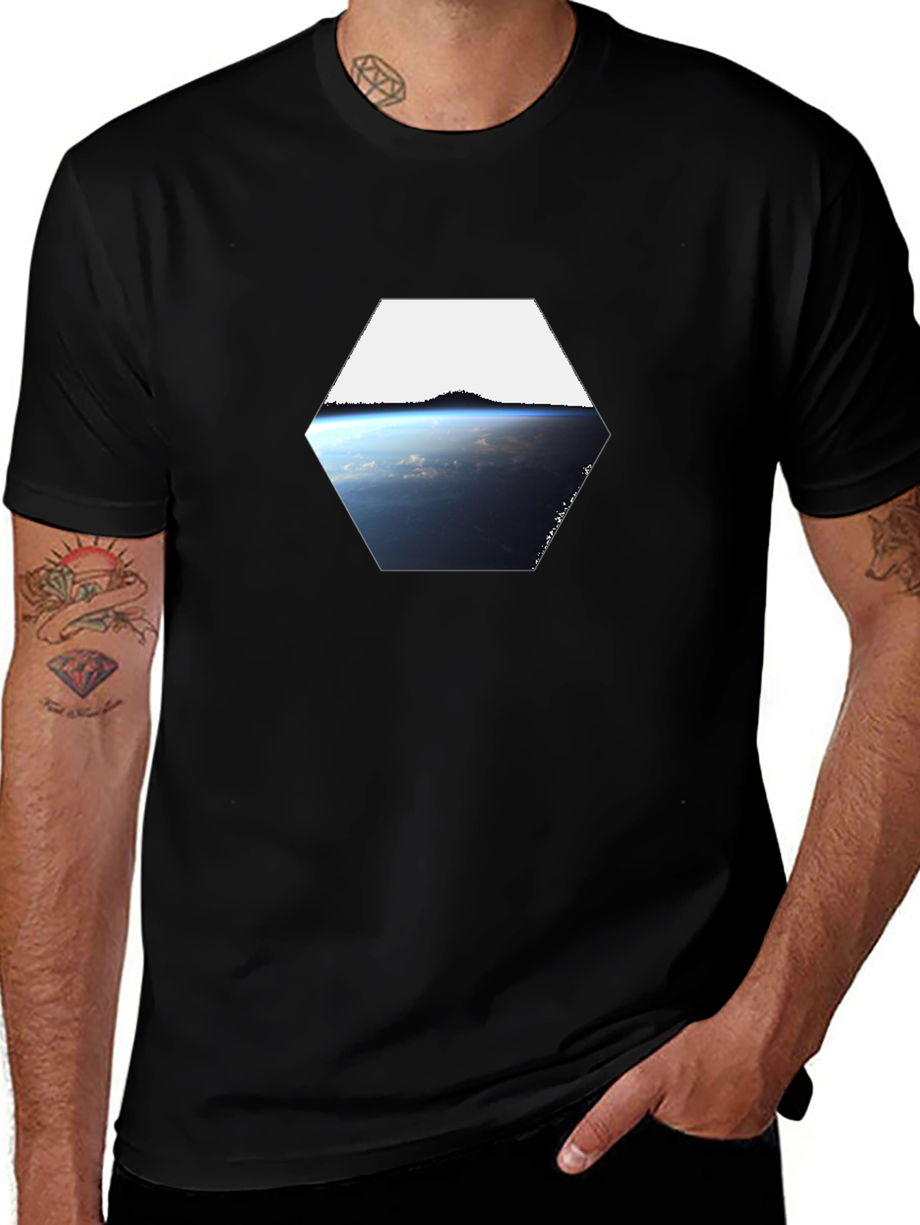 Earth View Hexagon Black T-Shirt