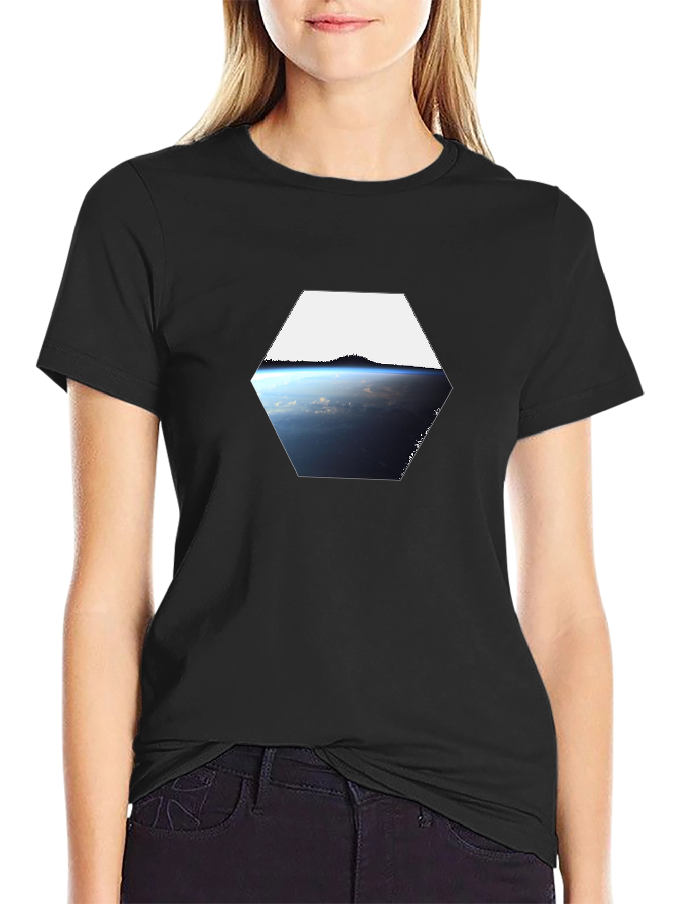 Earth View Hexagon Black T-Shirt