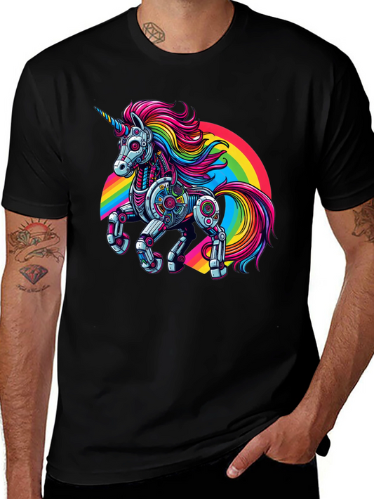 Robot Unicorn Rainbow Graphic T-Shirt