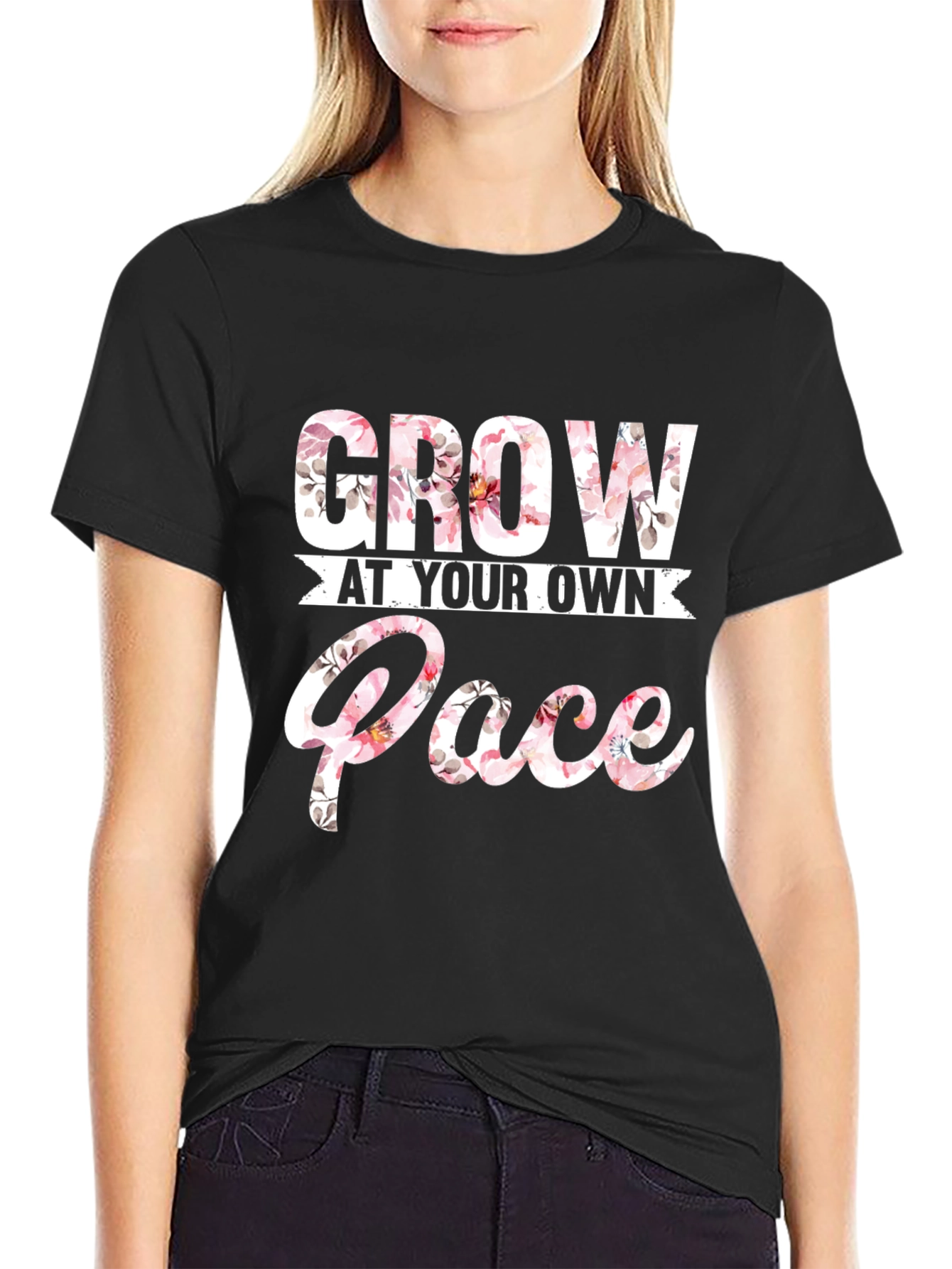 Floral Grow At Your Own Pace Graphic T-Shirt