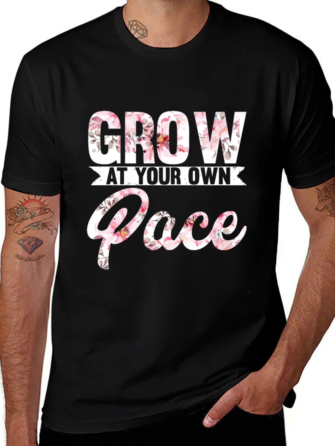 Floral Grow At Your Own Pace Graphic T-Shirt