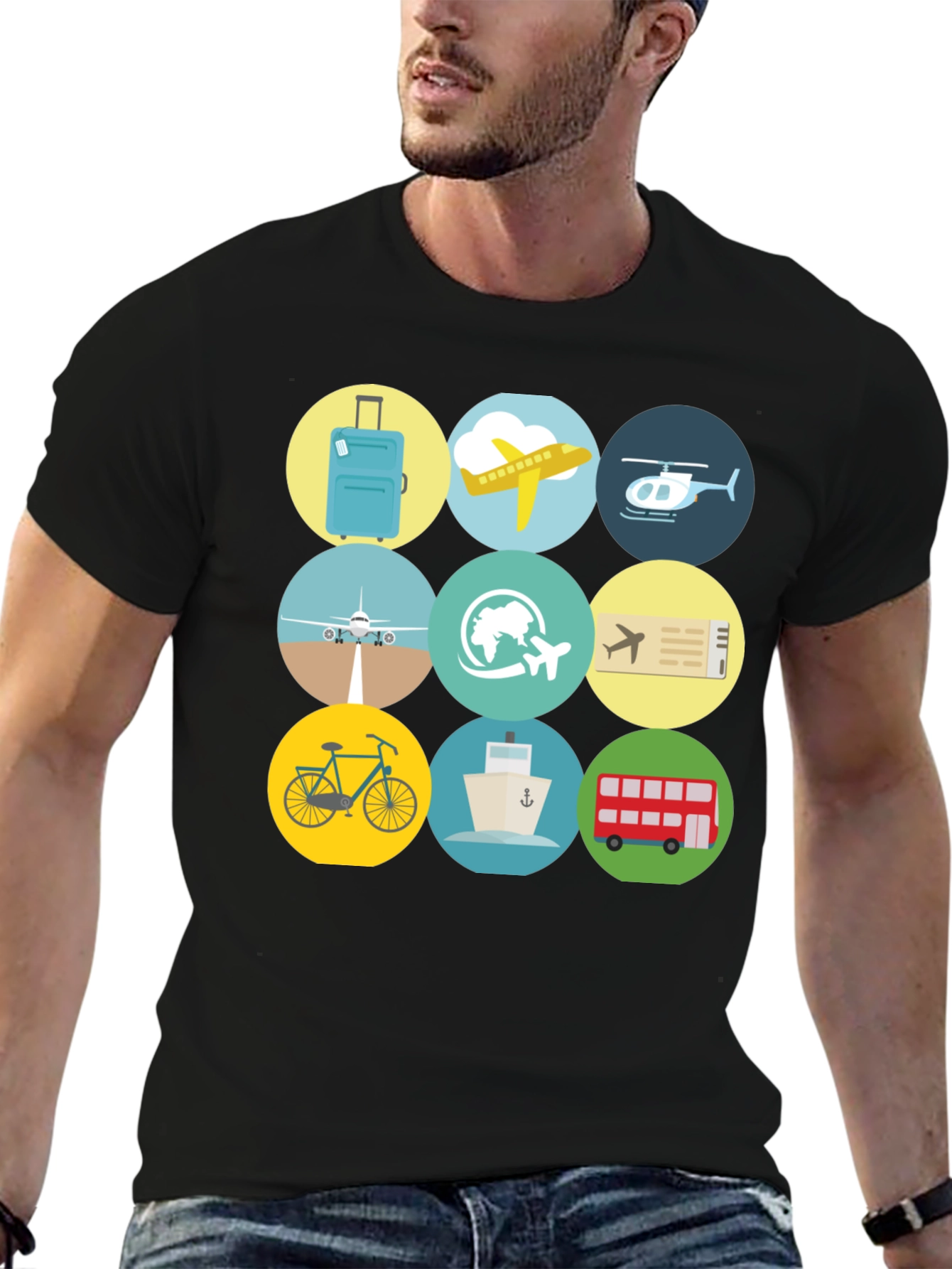 Travel Icons T-Shirt - Black Cotton Tee