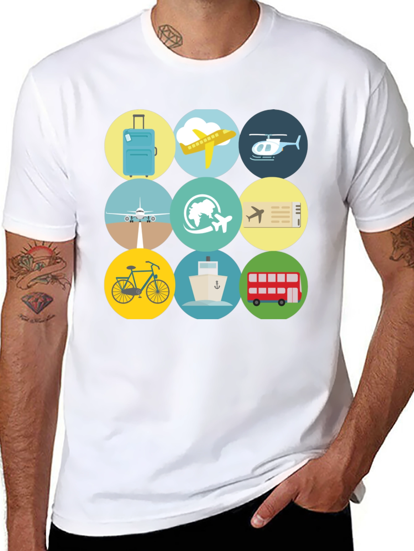 Travel Icons T-Shirt - Black Cotton Tee