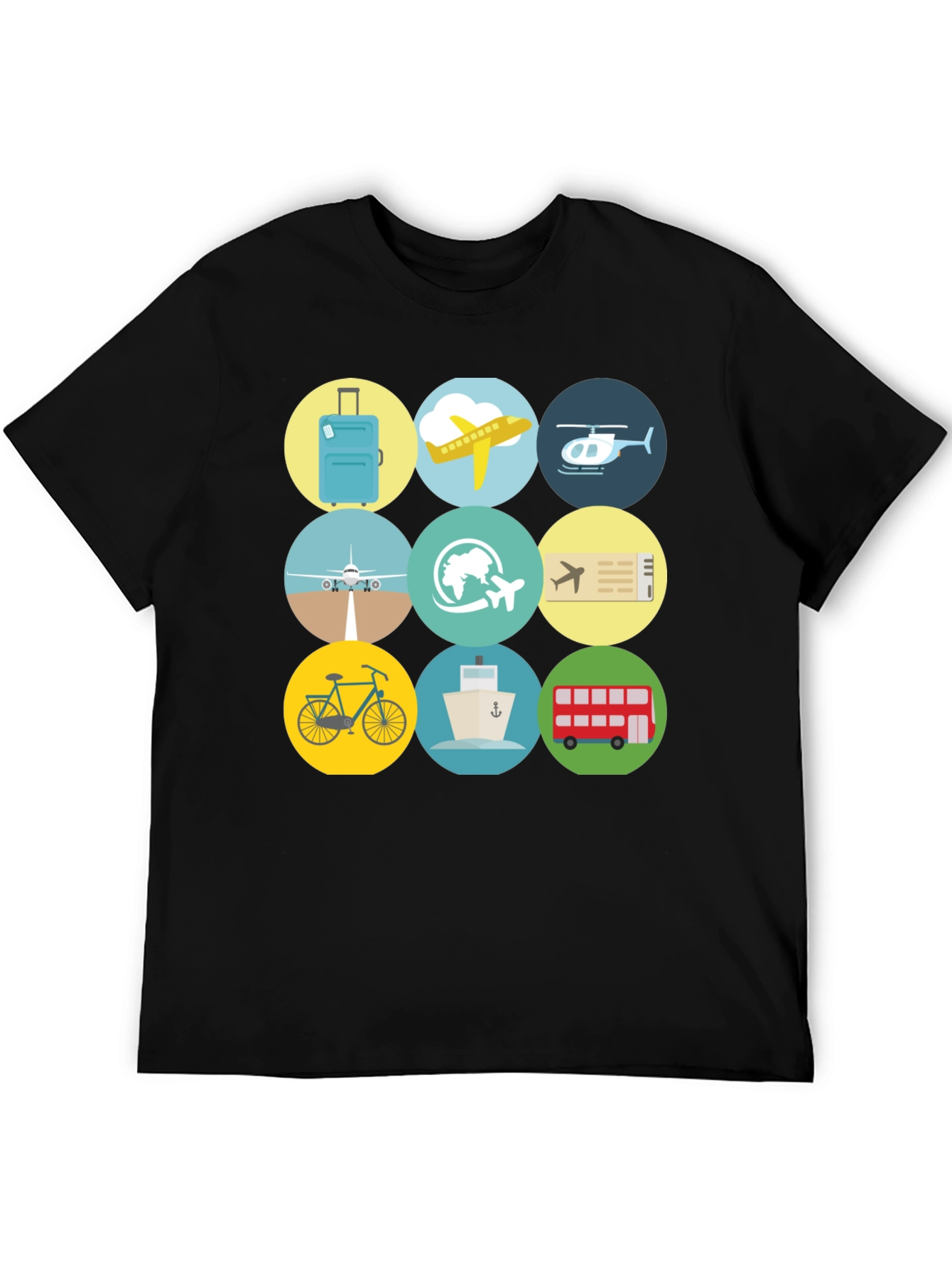 Travel Icons T-Shirt - Black Cotton Tee