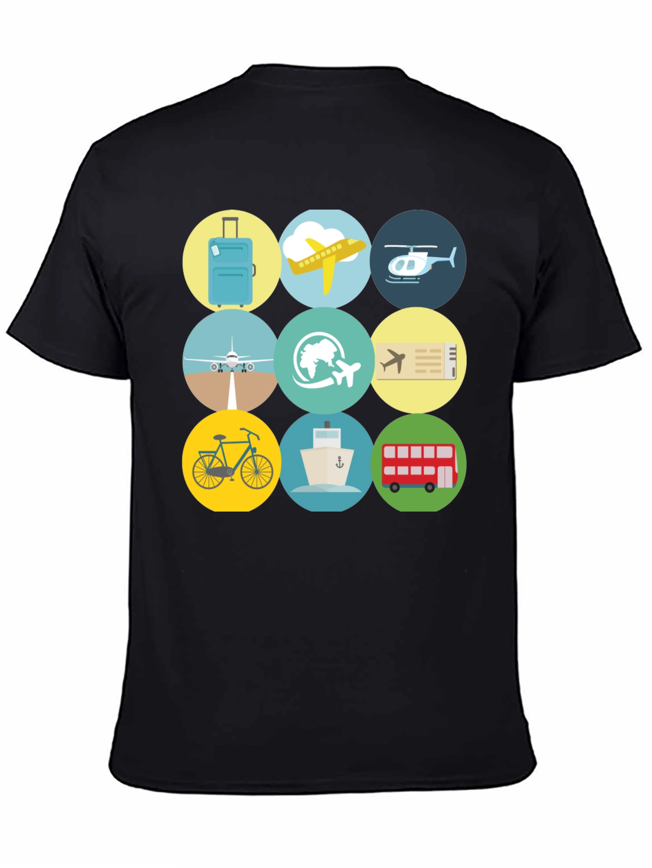 Travel Icons T-Shirt - Black Cotton Tee