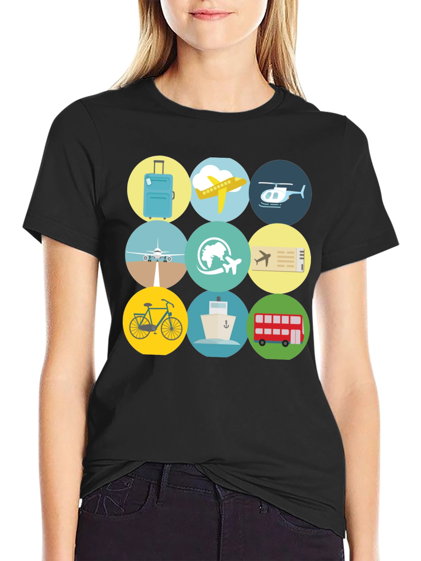 Travel Icons T-Shirt - Black Cotton Tee