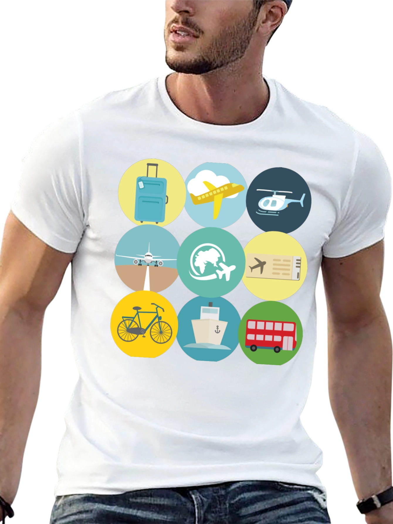 Travel Icons T-Shirt - Black Cotton Tee