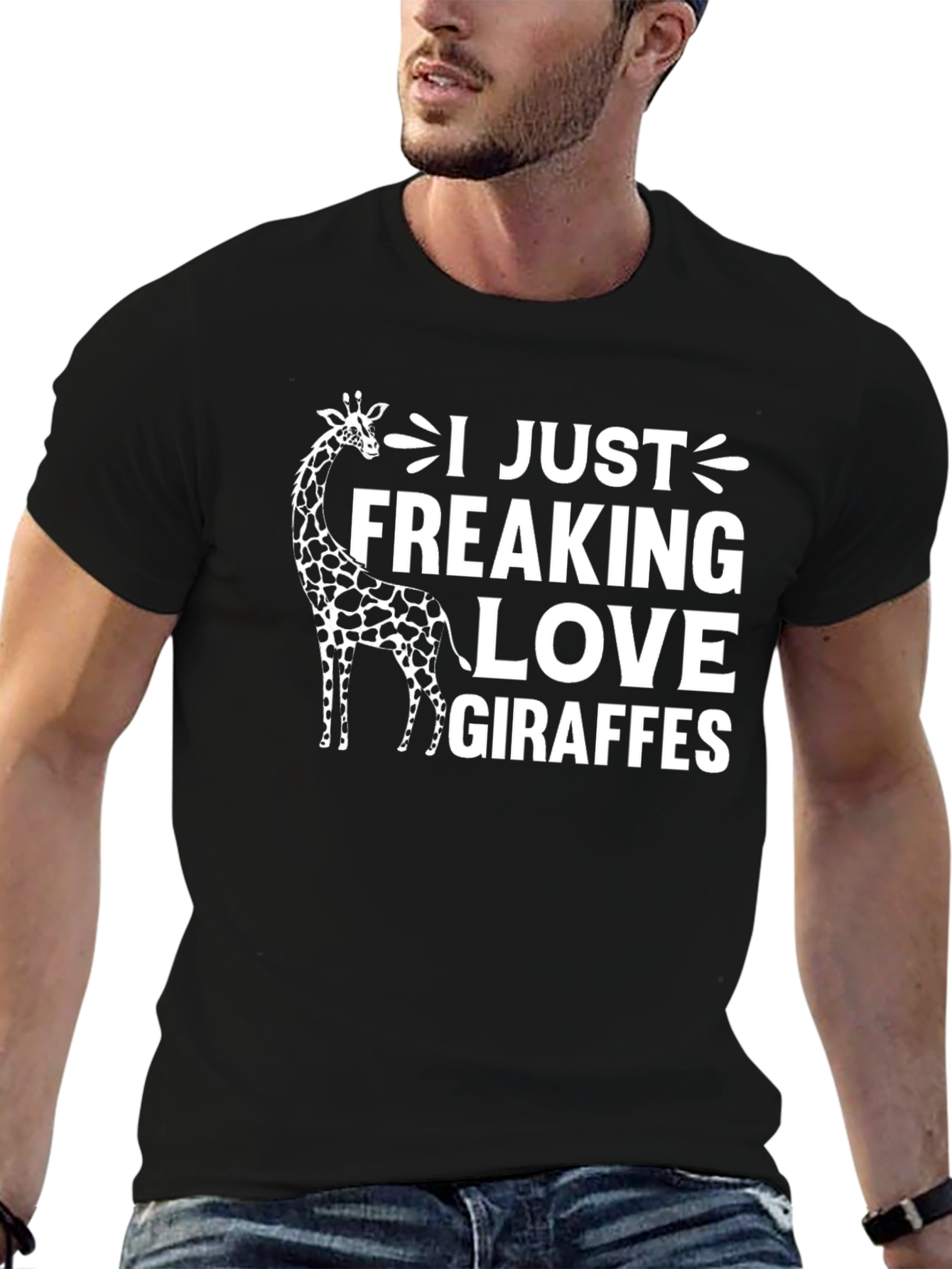 I Love Giraffes T-Shirt - Mens Black Cotton Tee