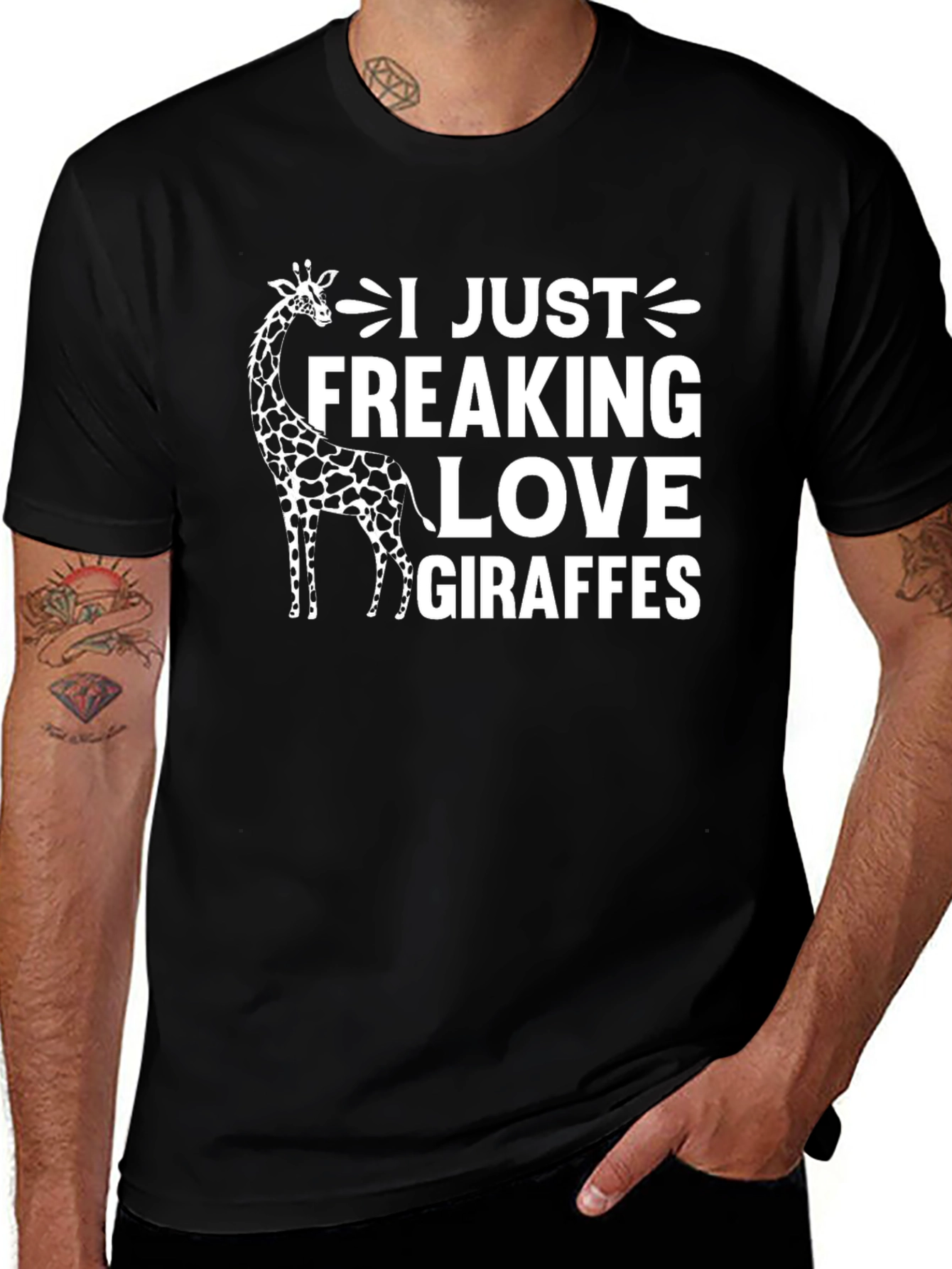 I Love Giraffes T-Shirt - Mens Black Cotton Tee