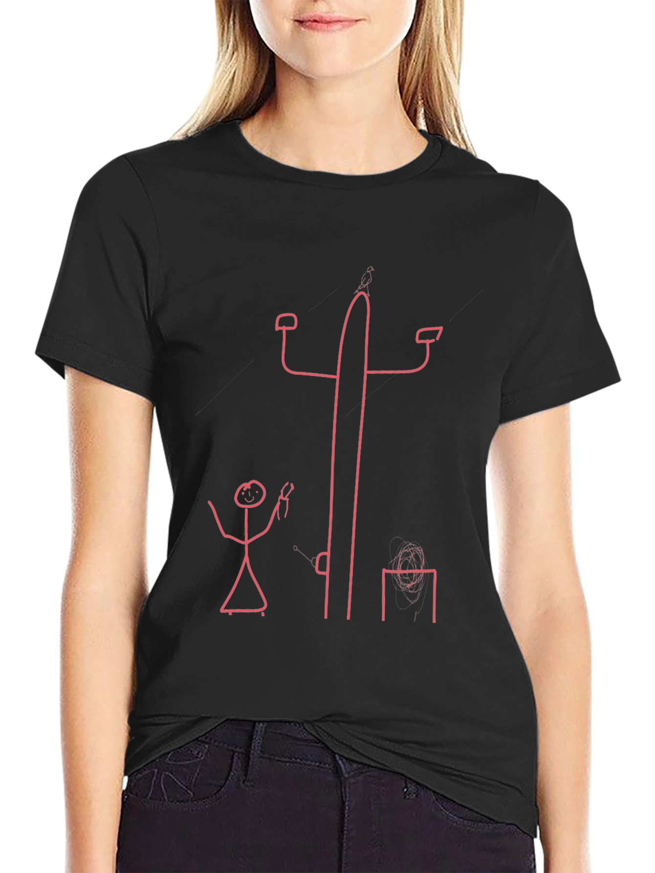Stick Figure Electrician Black T-Shirt