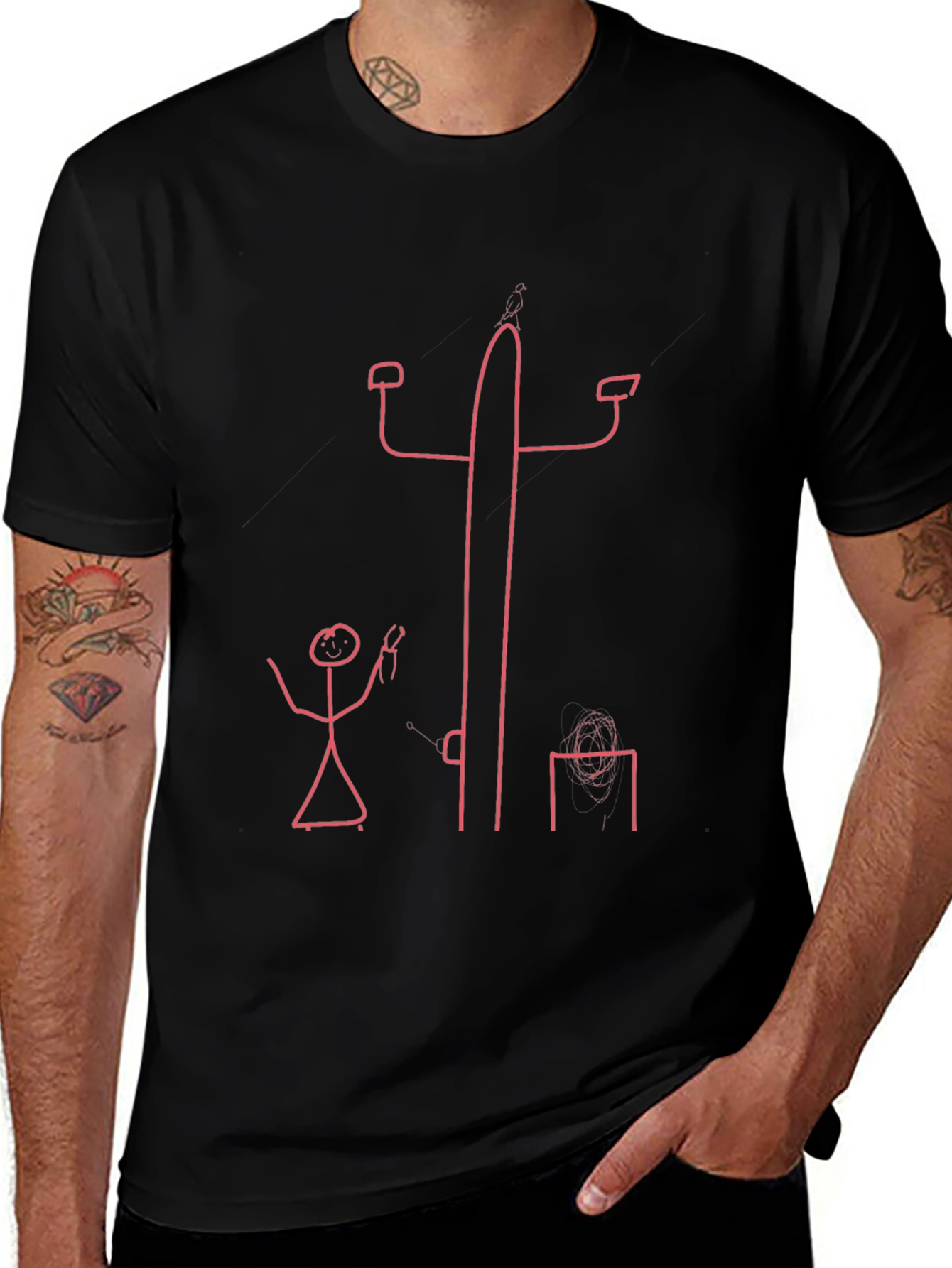 Stick Figure Electrician Black T-Shirt
