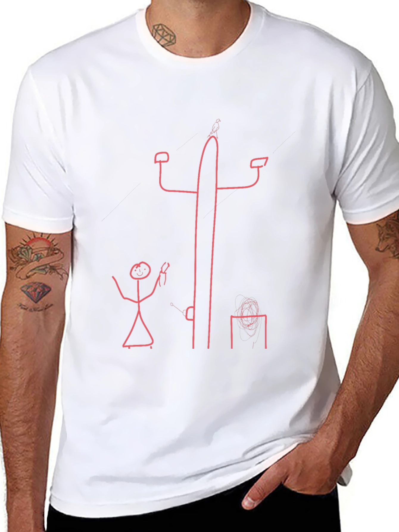 Stick Figure Electrician Black T-Shirt