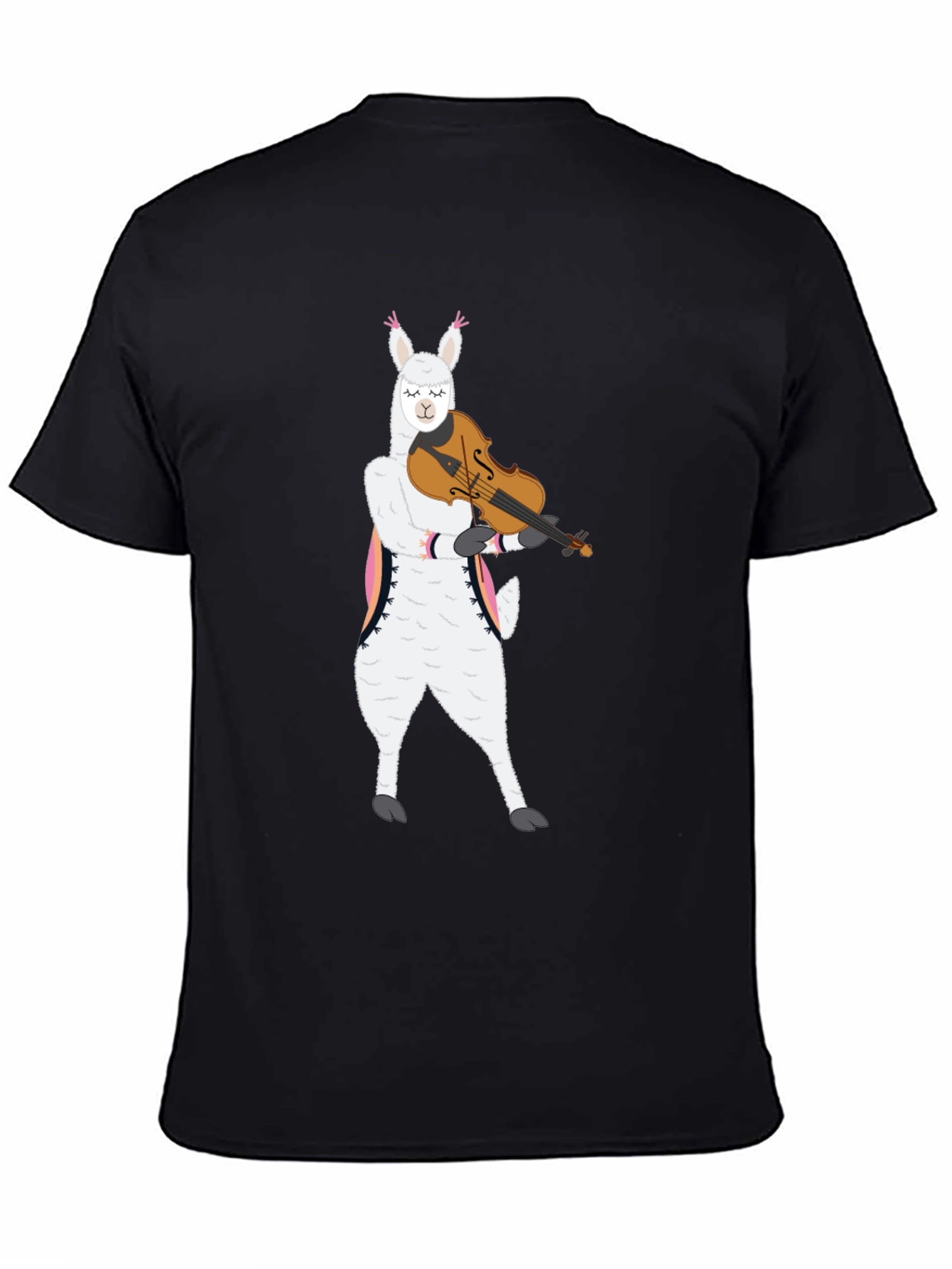 Llama Violinist Graphic Tee - Playful Black T-Shirt