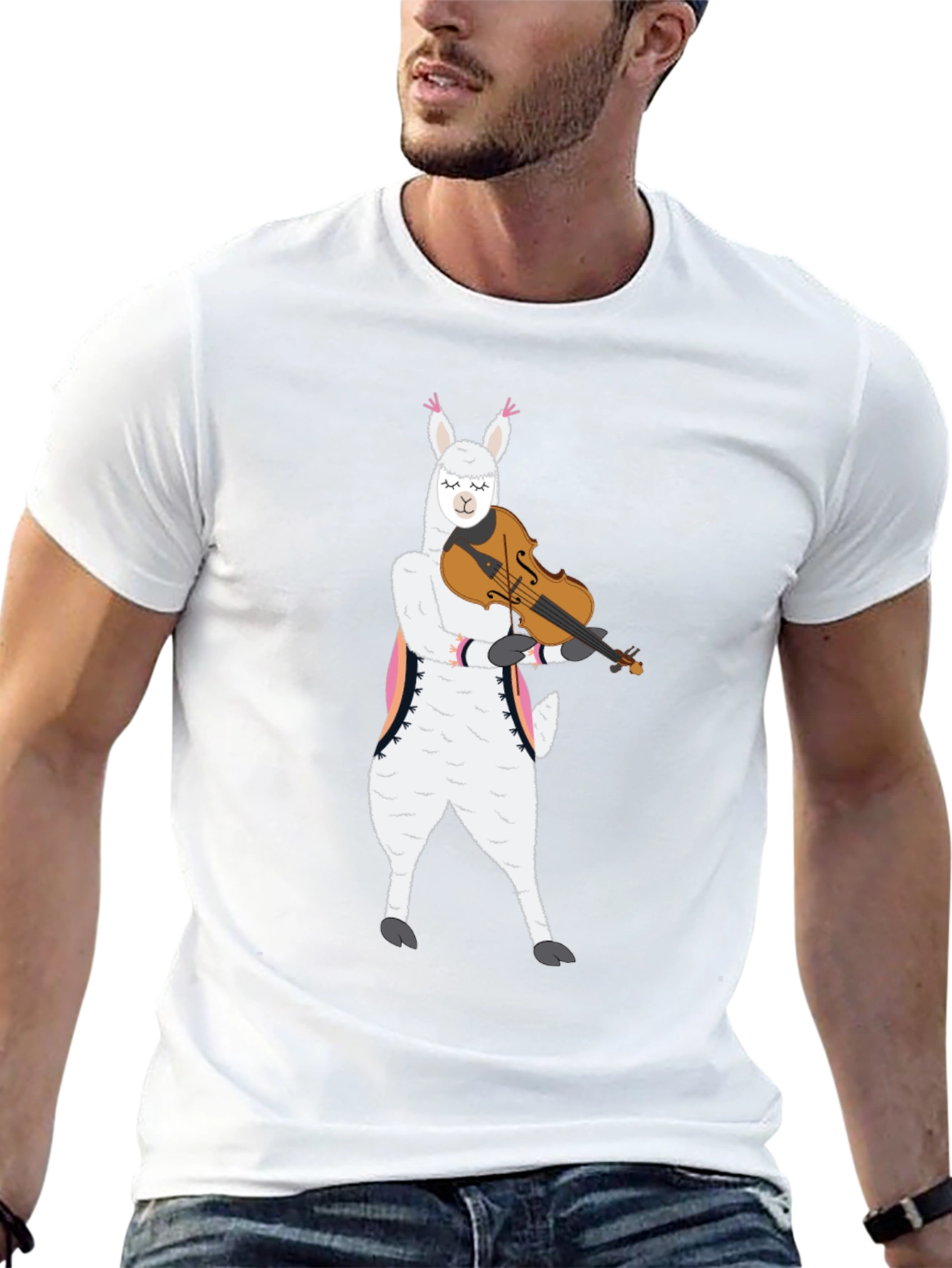 Llama Violinist Graphic Tee - Playful Black T-Shirt