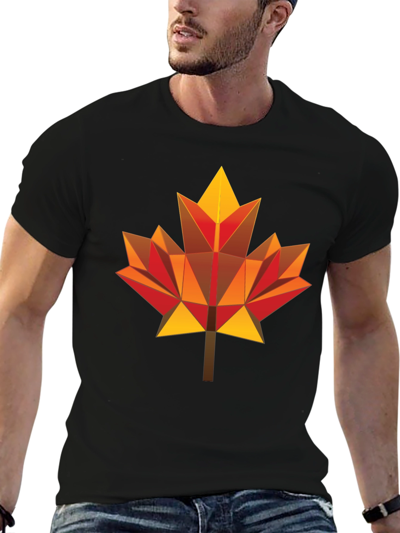 Geometric Maple Leaf Graphic Tee