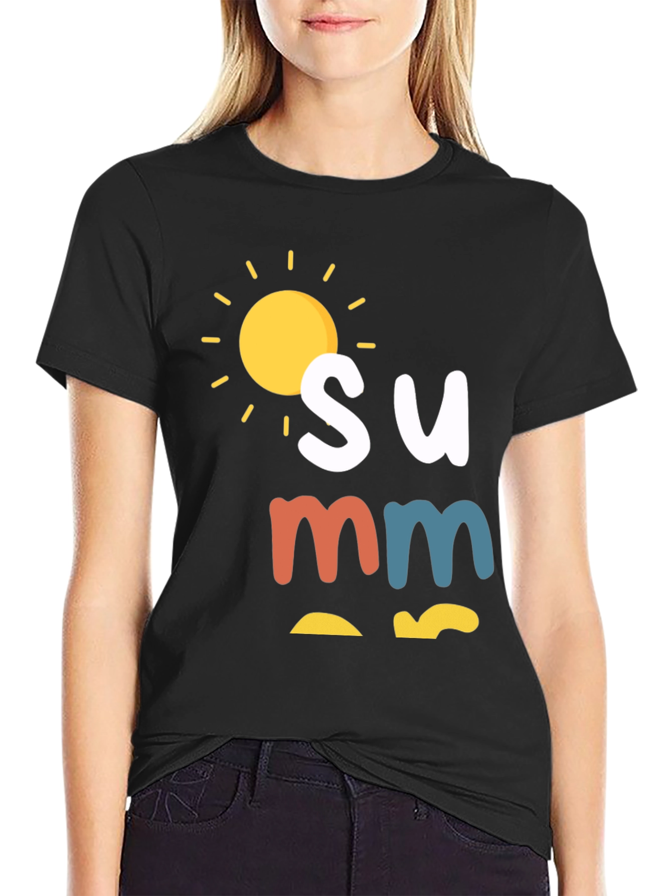 Summer Graphic Print Black T-Shirt